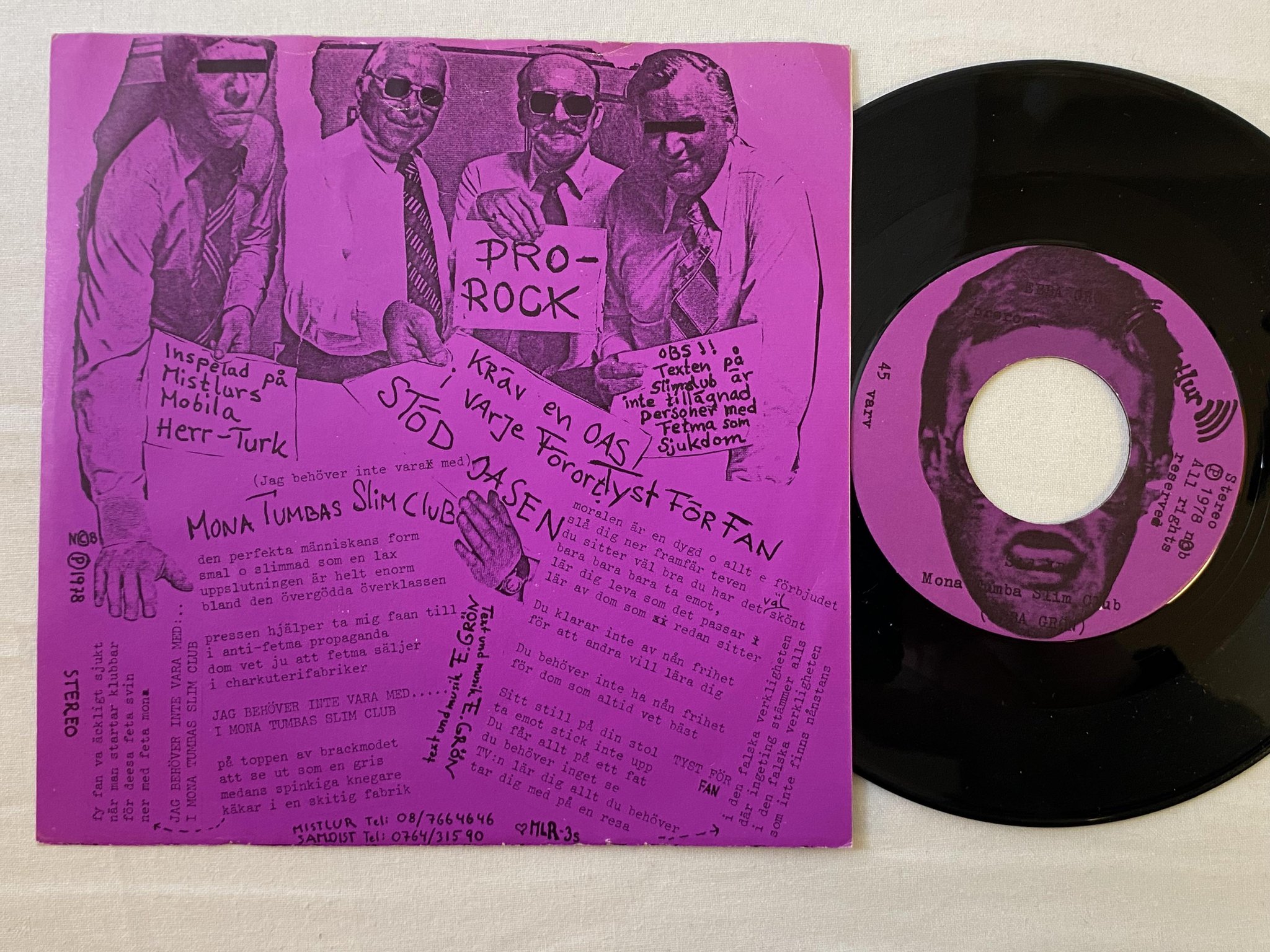 Omslagsbild för skivan EBBA GRÖN Prorock 7" -78 Swe MISTLUR MLR-3s *** RARE LARGE CENTRE HOLE ***