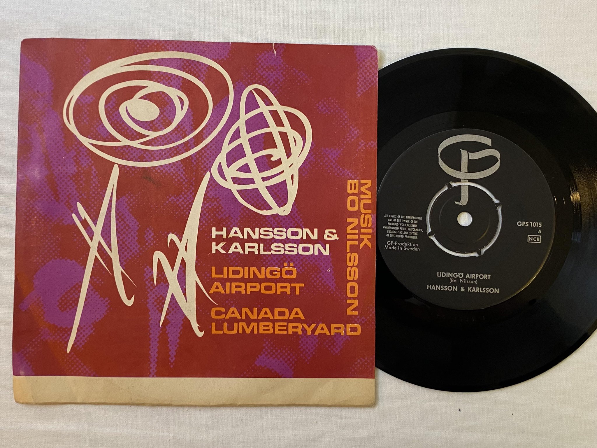 Omslagsbild för skivan HANSSON & KARLSSON Lidingö Airport 7" -67 Swe GP GPS 1015 *** psych rock ***