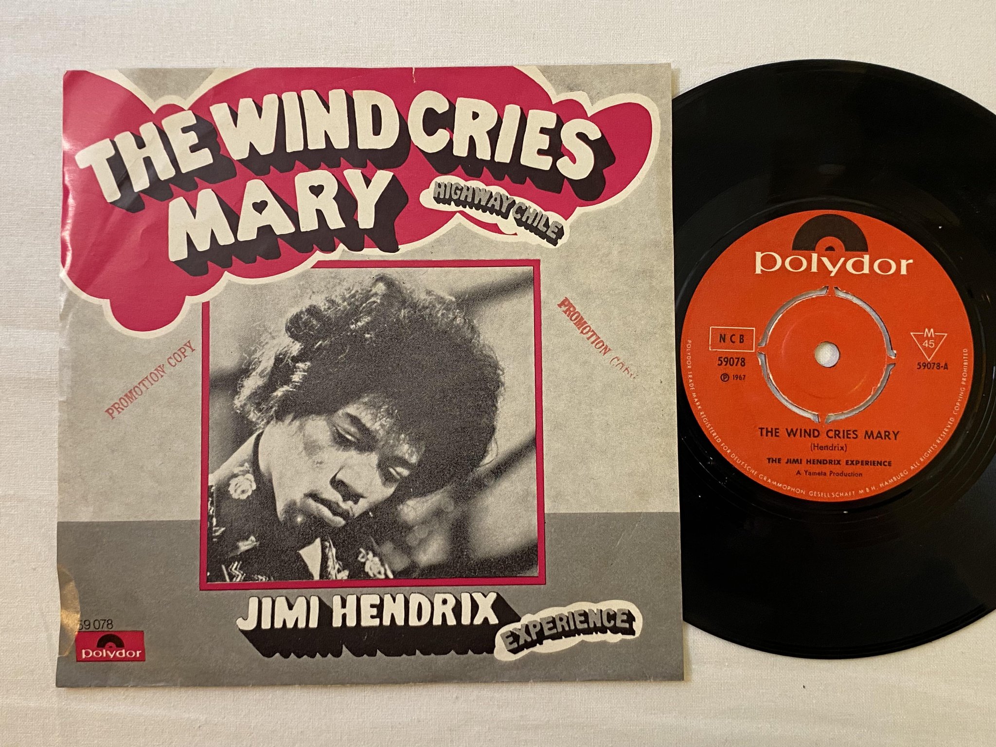 Omslagsbild för skivan JIMI HENDRIX The Wind Cries Mary 7" -67 POLYDOR 59078 *** psych rock ***