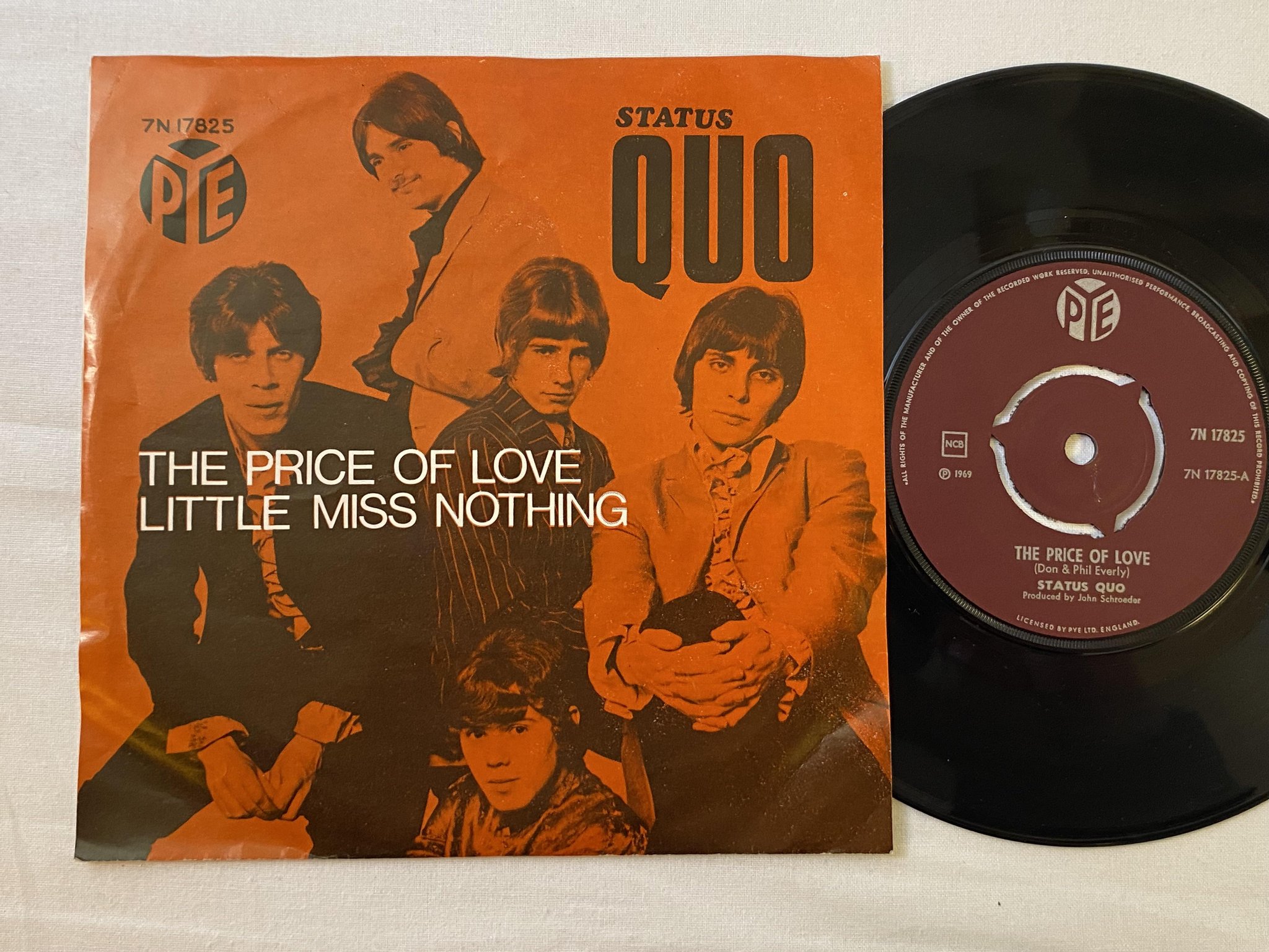 Omslagsbild för skivan STATUS QUO the price of love 7" -69 Norway PYE 7N 17825 *** MEGA RARE ***