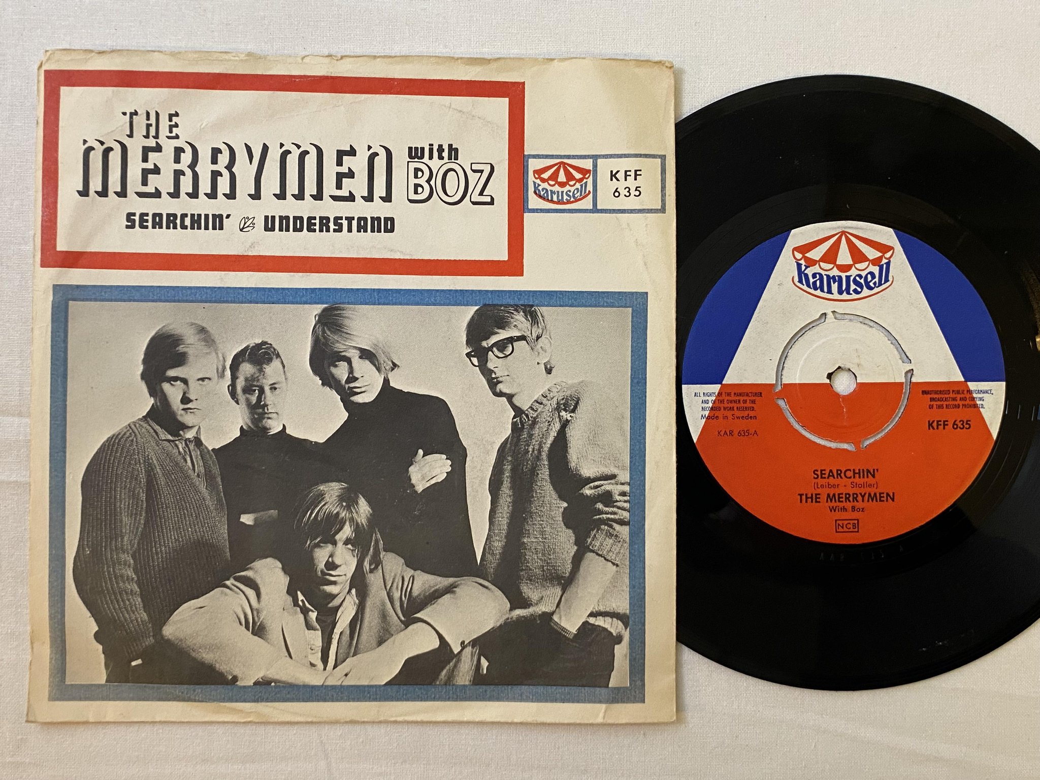 Omslagsbild för skivan THE MERRYMEN w/ BOZ SCAGGS Searchin' 7" -65 KARUSELL KFF 635 *** mega rare ***