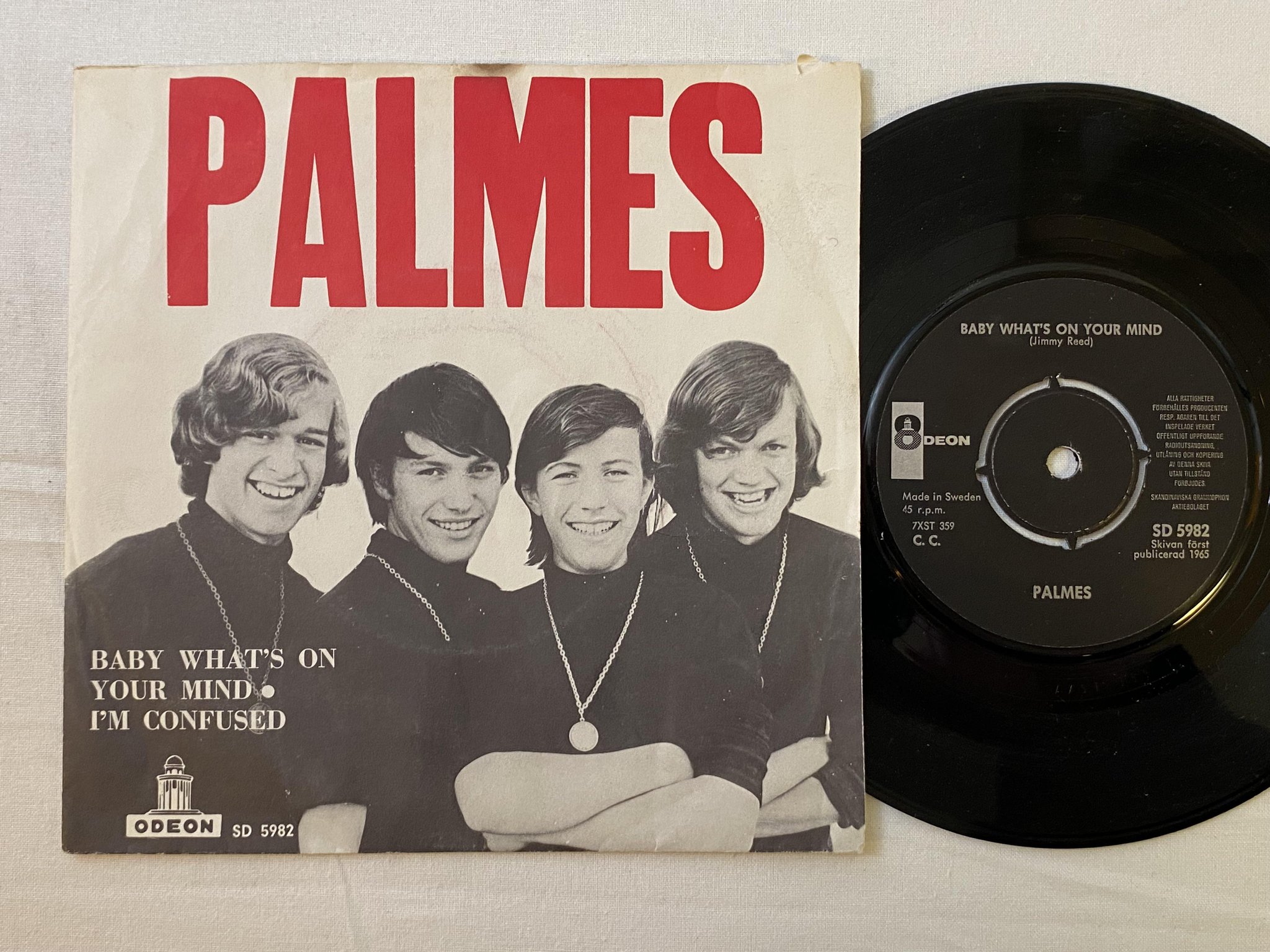 Omslagsbild för skivan PALMES Baby What's On Your Mind 7" -65 Swe ODEON SD 5982 ** RARE SWEDISH BEAT **