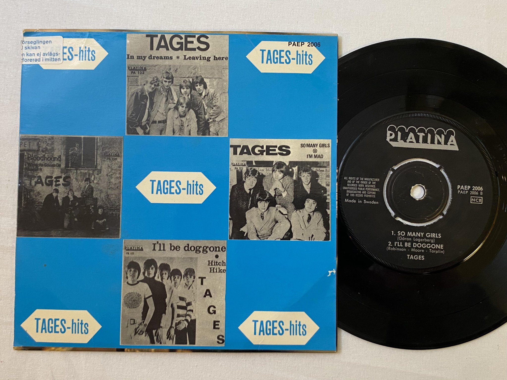 Omslagsbild för skivan TAGES - hits vol 2 7"ep -67 Swe PLATINA PAEP 2006
