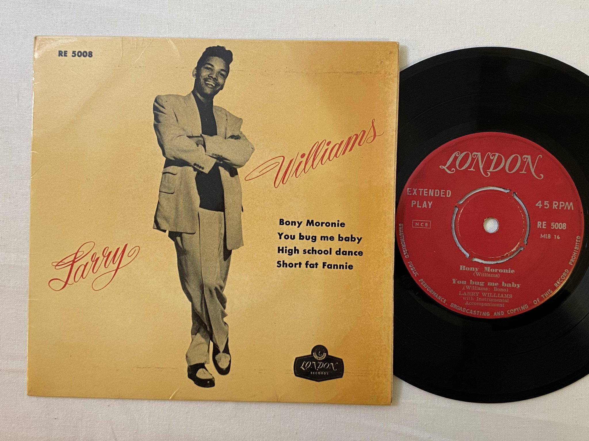 Omslagsbild för skivan LARRY WILLIAMS bony moronie 7"ep -58 Swe LONDON RE 5008 ** rare **