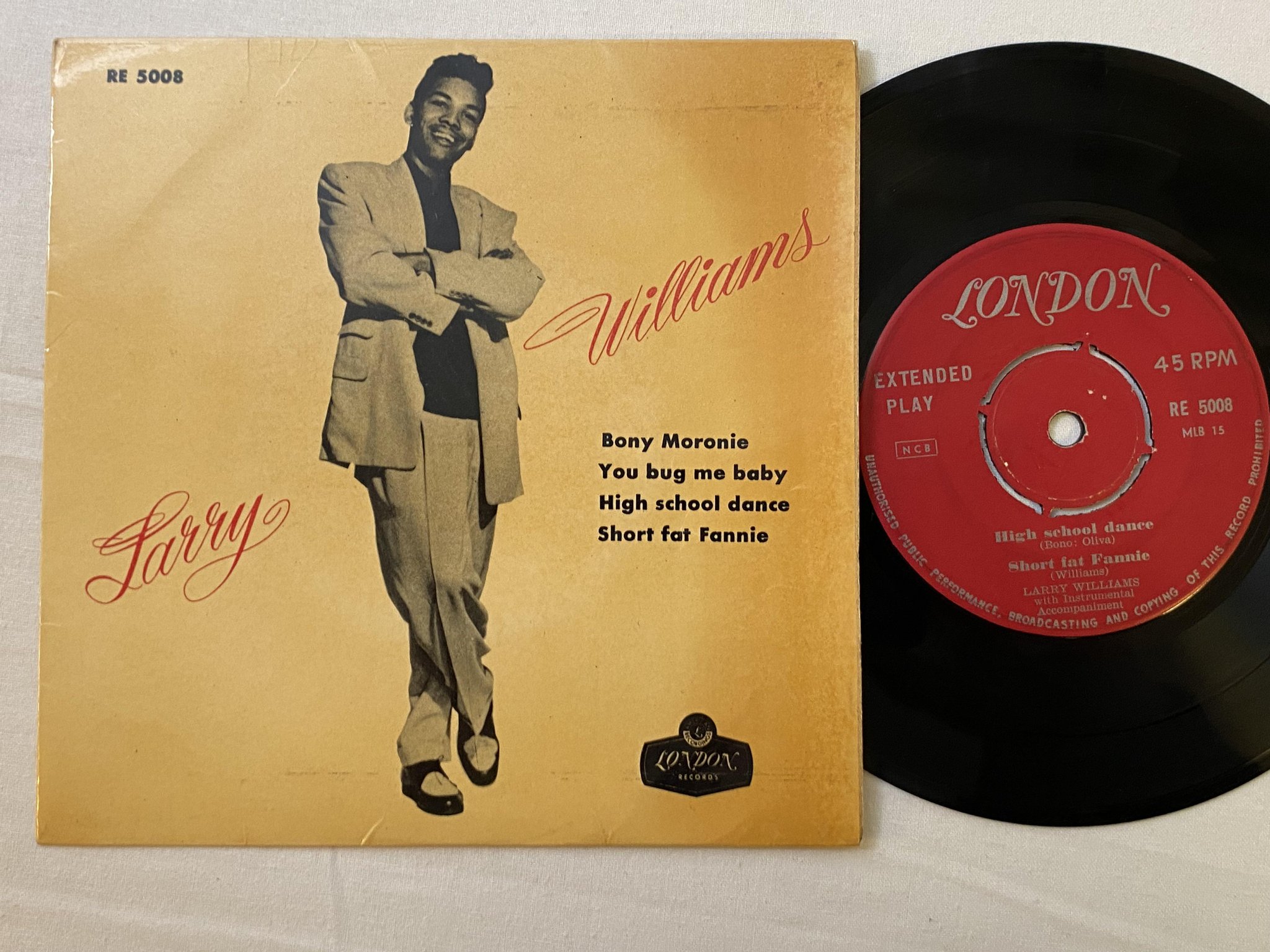 Omslagsbild för skivan LARRY WILLIAMS bony moronie 7"ep -58 Swe LONDON RE 5008 ** rare **
