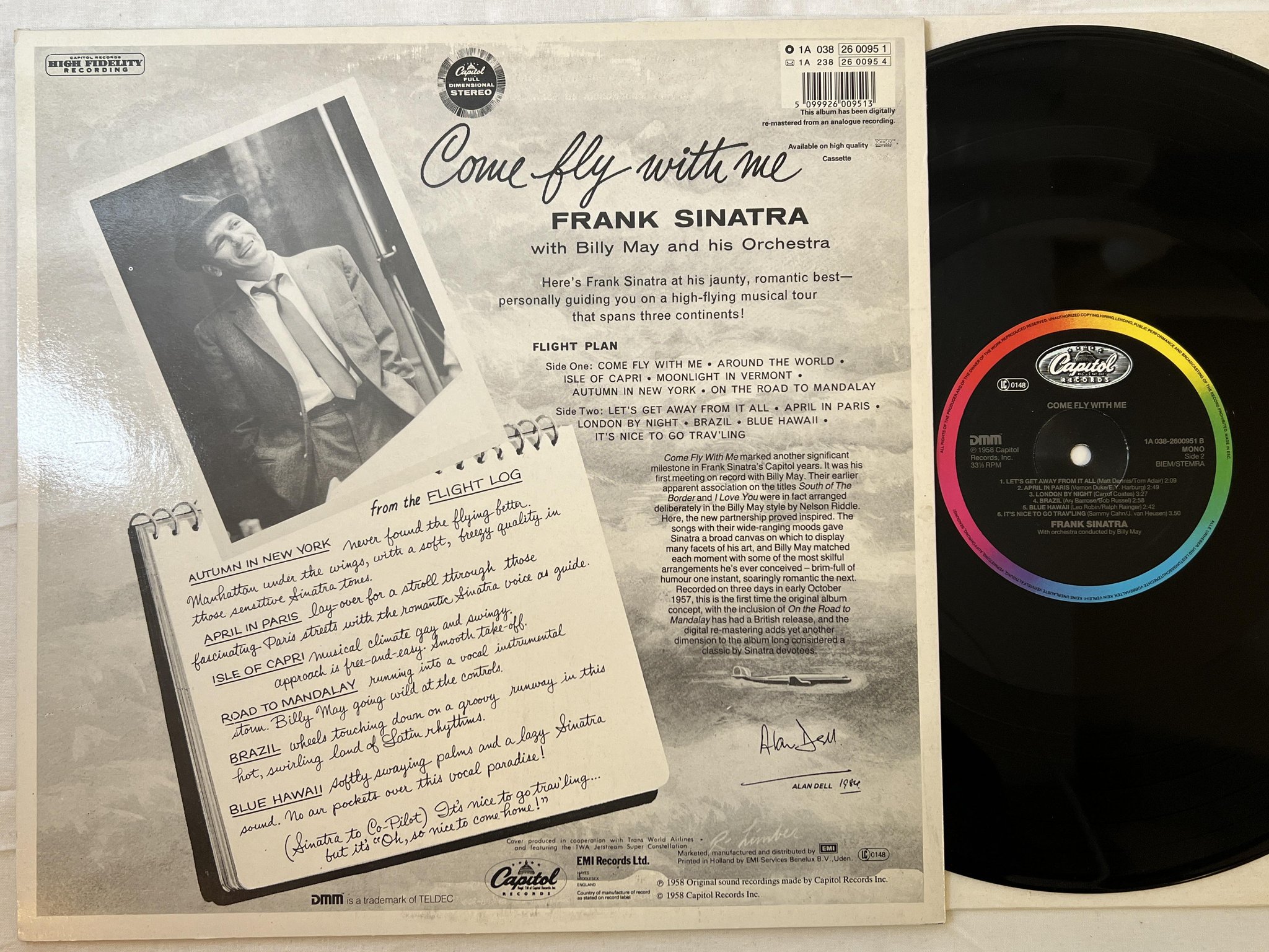 Omslagsbild för skivan FRANK SINATRA come fly with me LP re Hol CAPITOL 1A 038-2600951