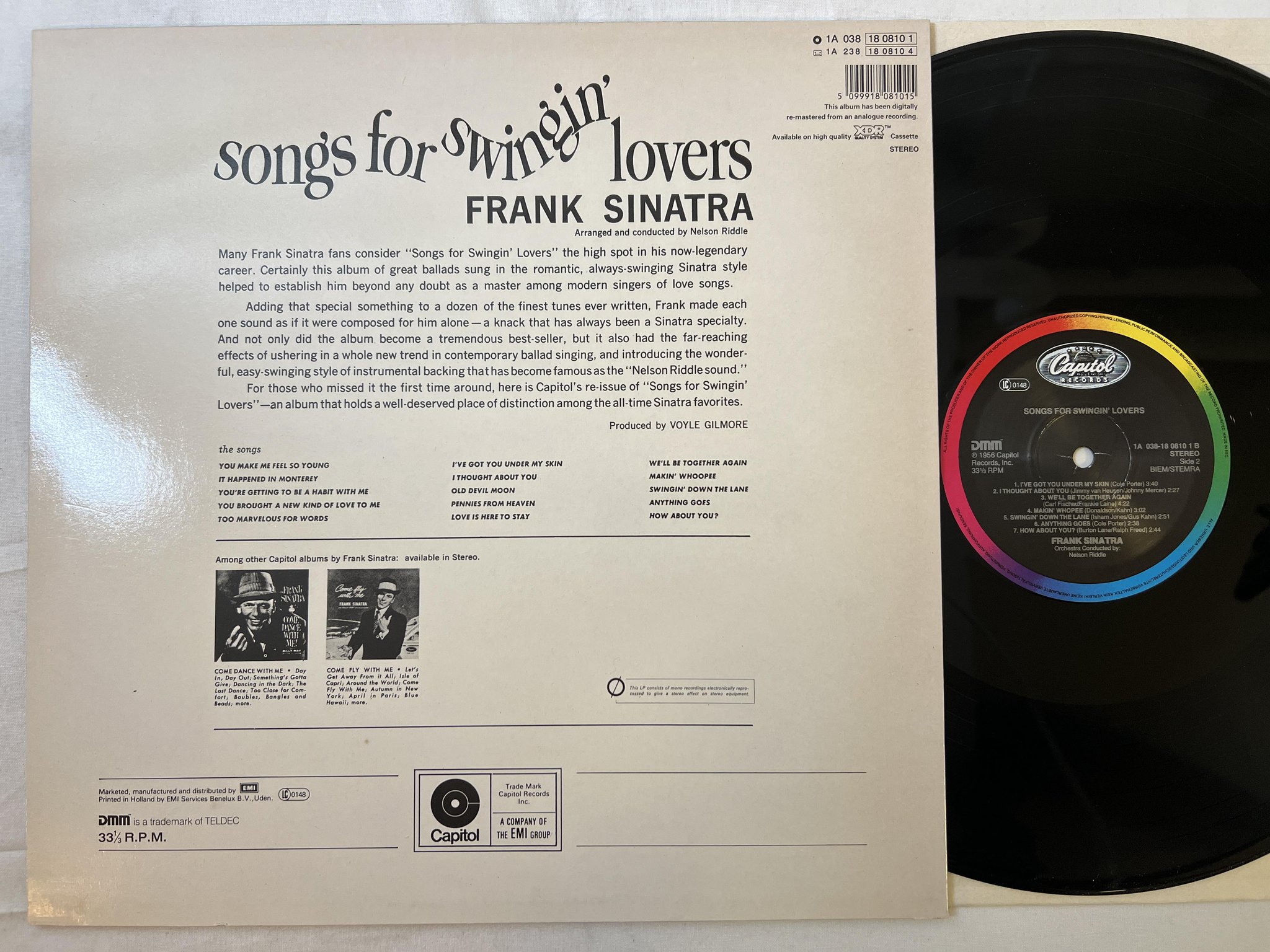 Omslagsbild för skivan FRANK SINATRA songs for swingin' lovers LP re Hol CAPITOL 1A 038-1808101
