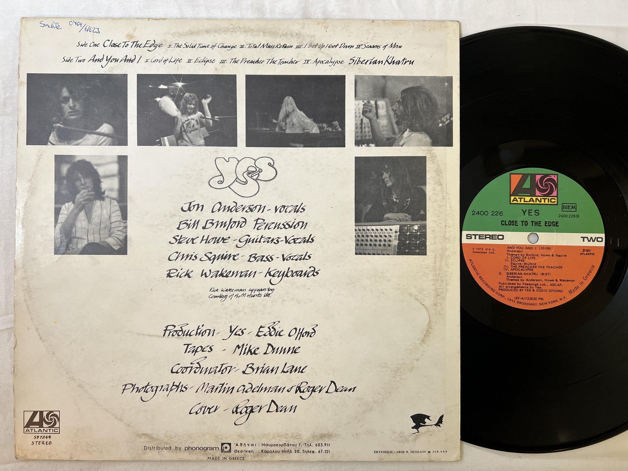 Omslagsbild för skivan YES close to the edge LP -72 Greece ATLANTIC 2400 226
