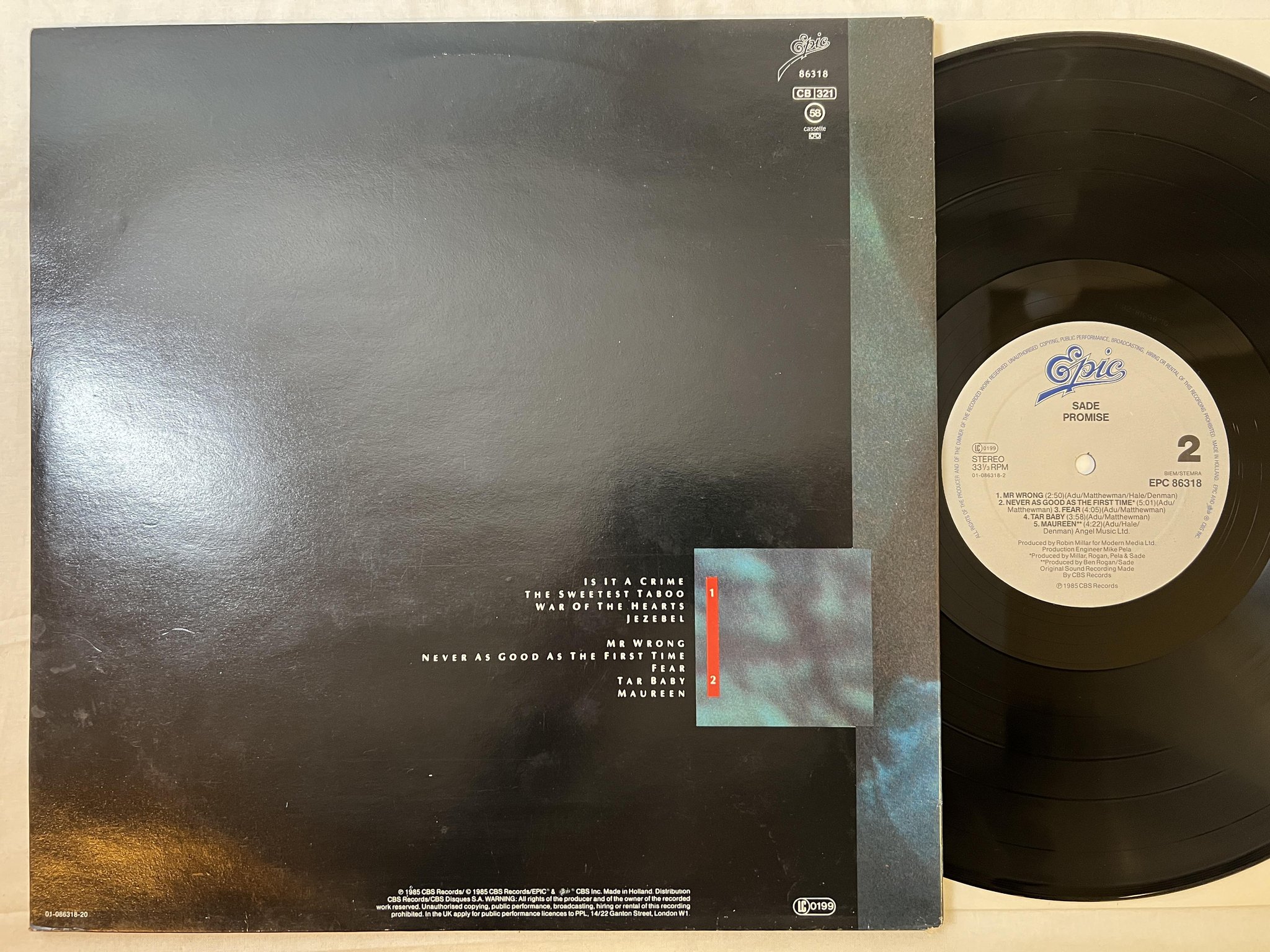 Omslagsbild för skivan SADE promise LP -85 Hol EPIC EPC 86318
