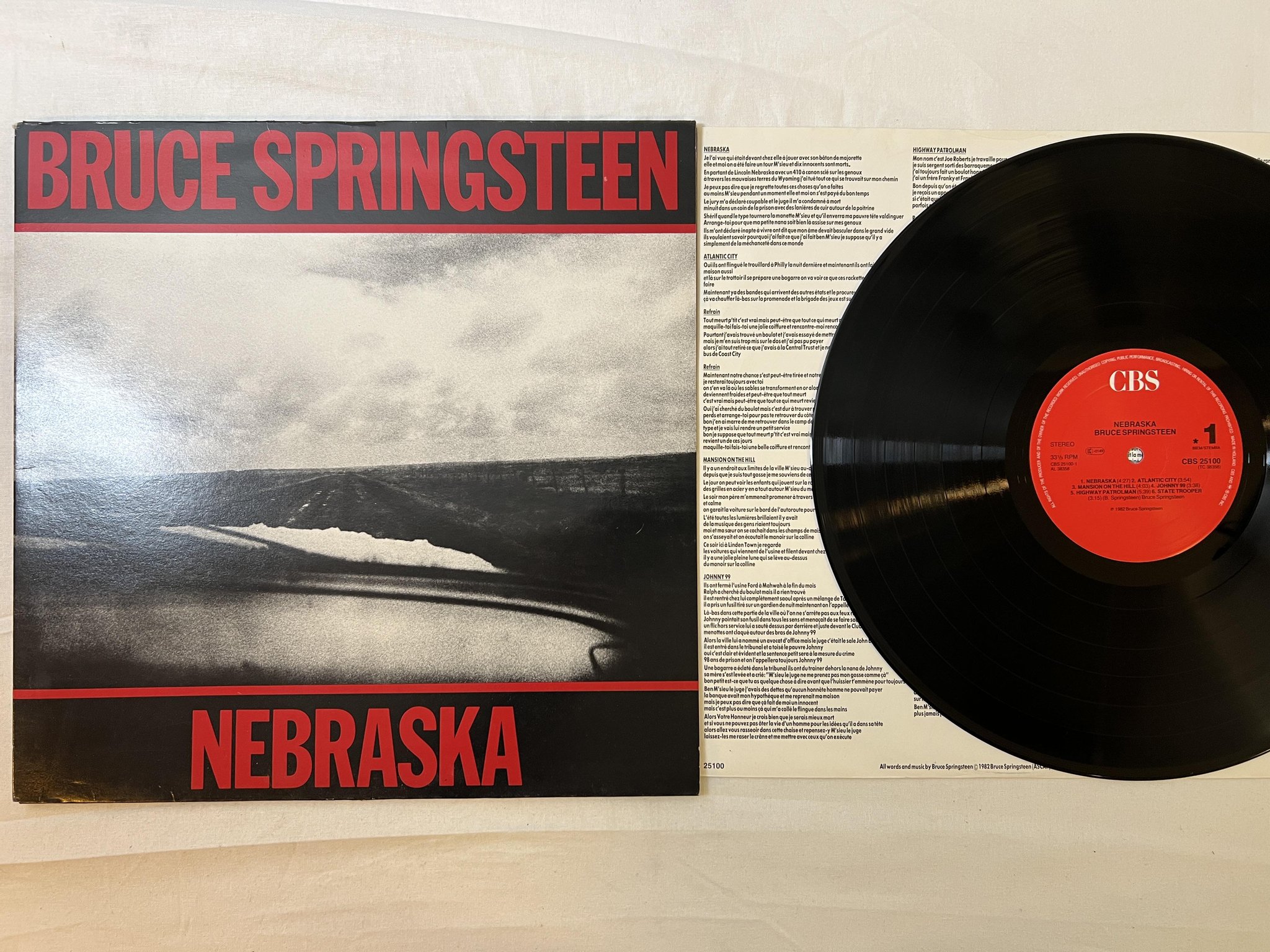 Omslagsbild för skivan BRUCE SPRINGSTEEN Nebraska LP -82 Hol CBS 25100