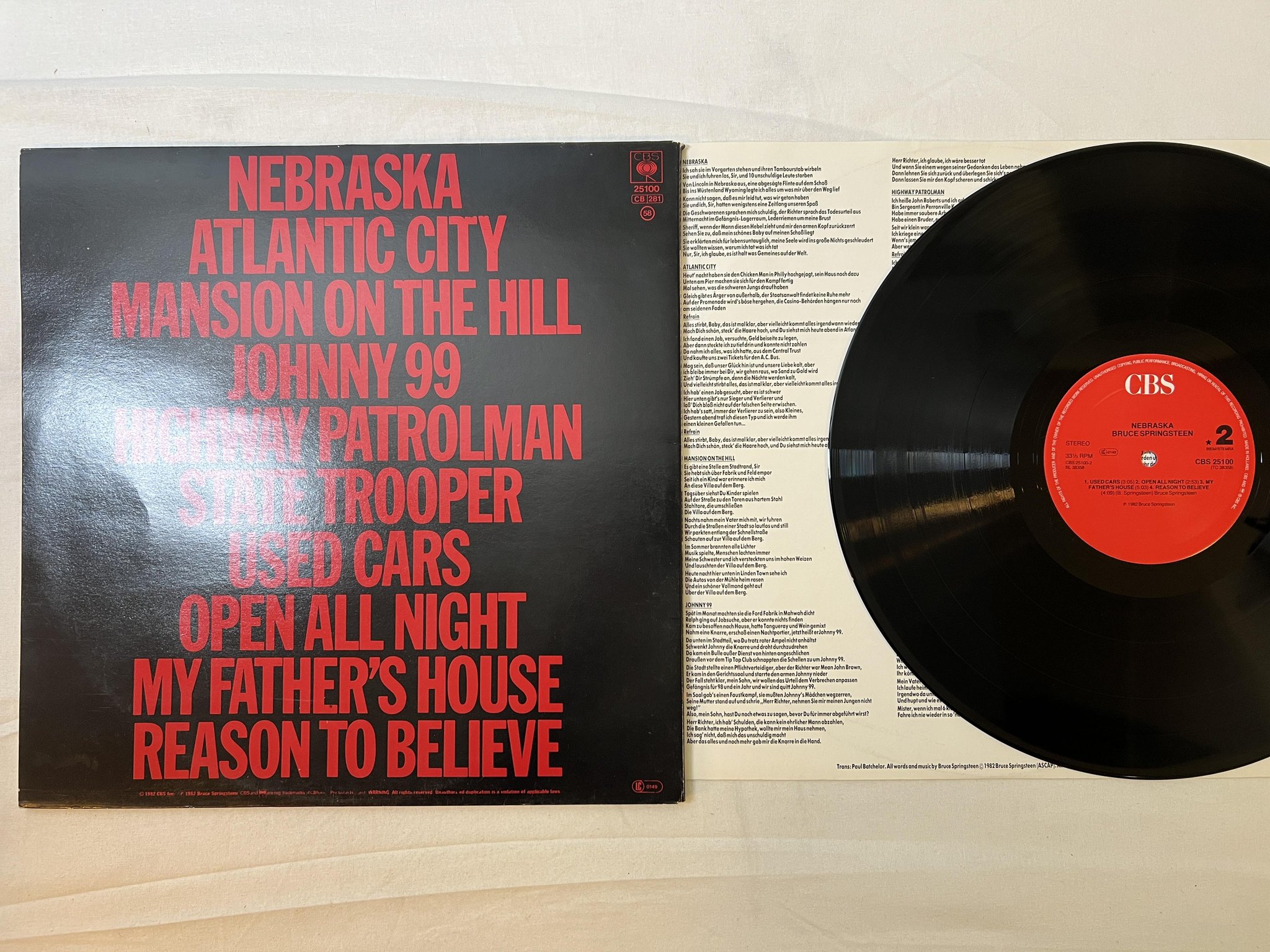 Omslagsbild för skivan BRUCE SPRINGSTEEN Nebraska LP -82 Hol CBS 25100