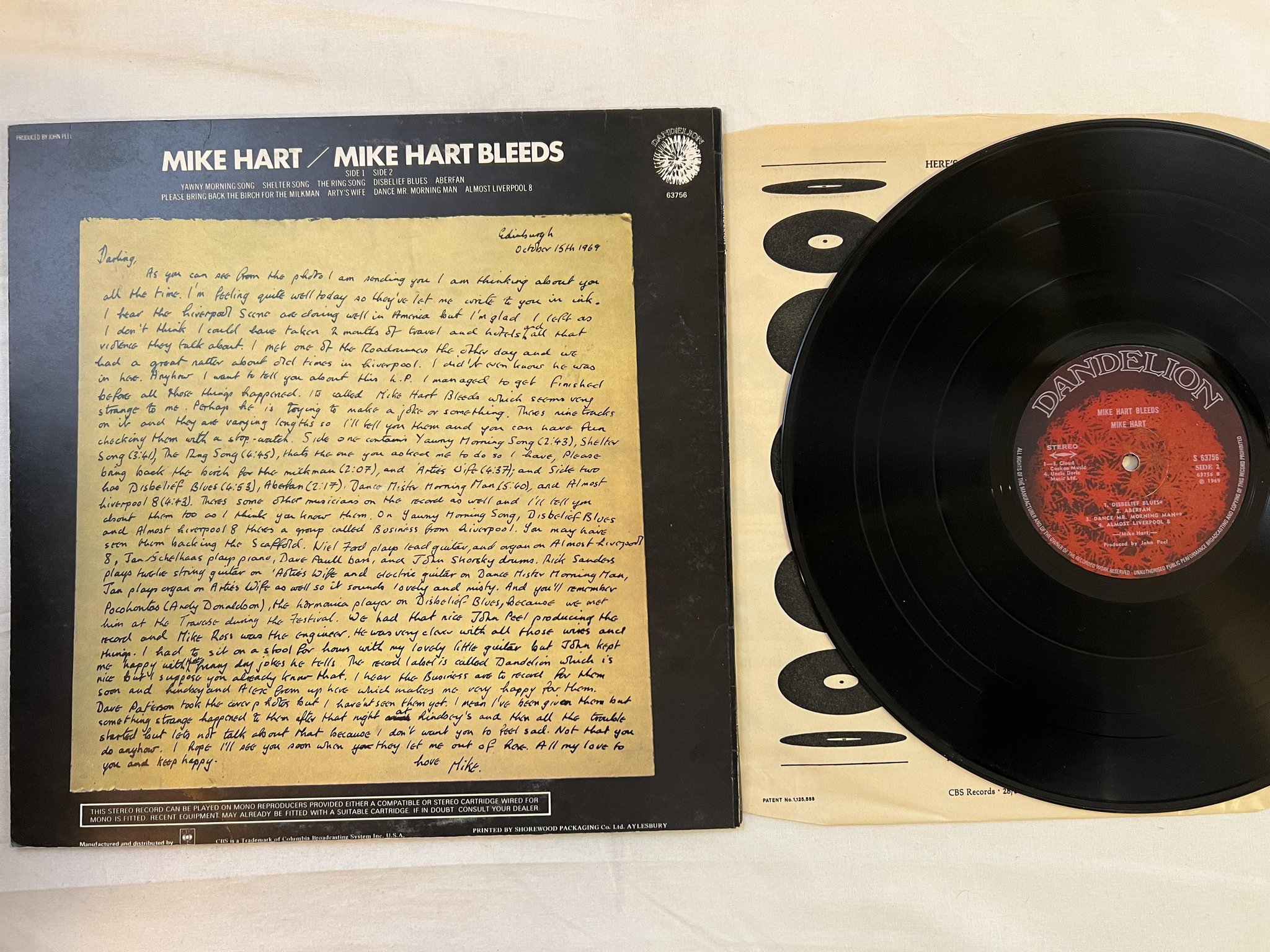 Omslagsbild för skivan MIKE HART bleeds LP -69 UK DANDELION S 63756 *** RARE ***