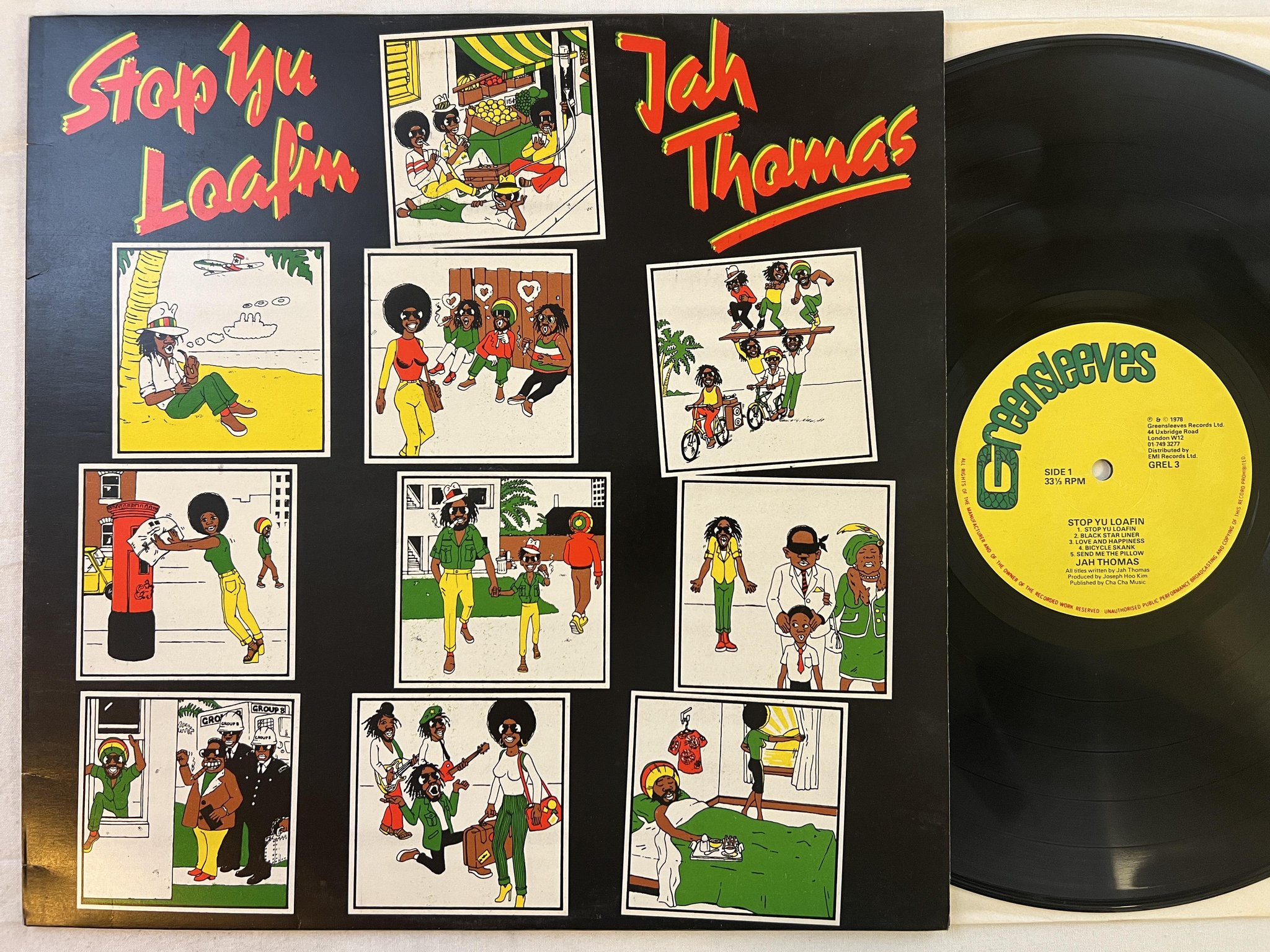 Omslagsbild för skivan JAH THOMAS stop yu loafin LP -78 UK GREENSLEEVES GREL 3