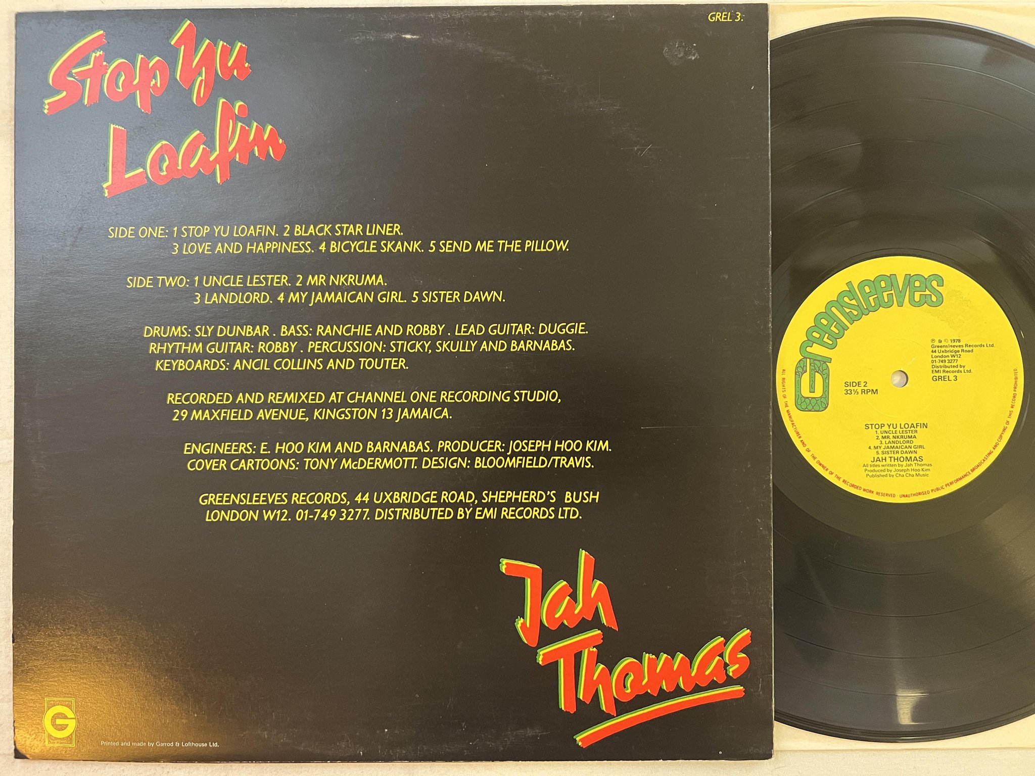 Omslagsbild för skivan JAH THOMAS stop yu loafin LP -78 UK GREENSLEEVES GREL 3