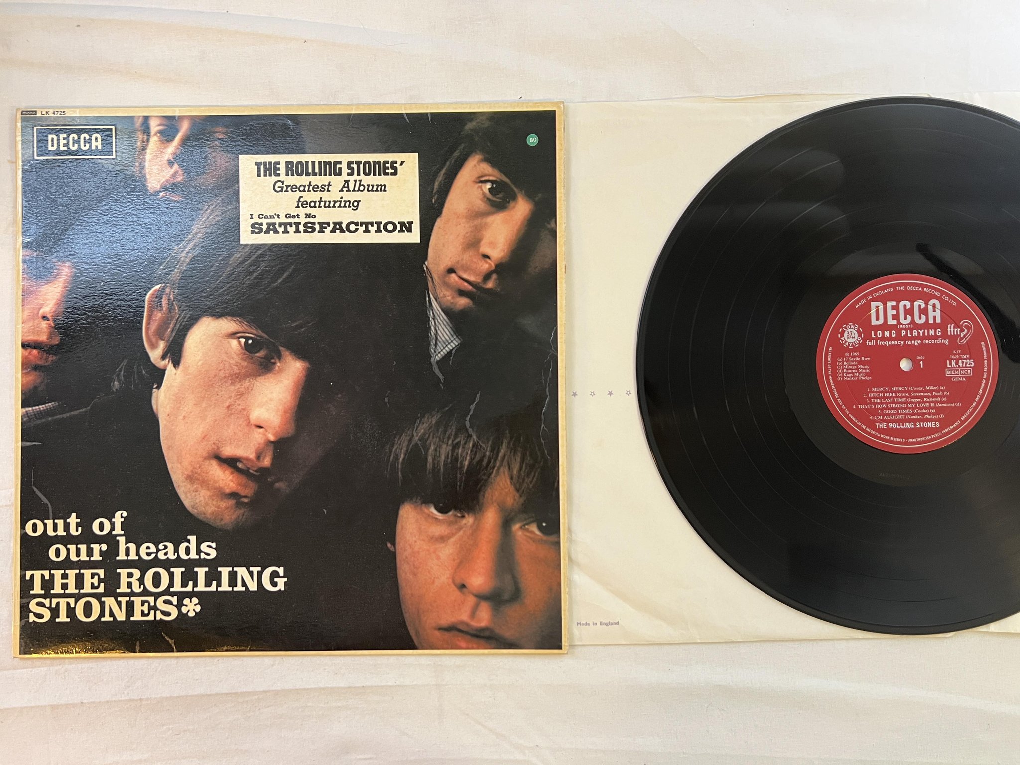 Omslagsbild för skivan ROLLING STONES out of our heads LP -65 UK DECCA LK 4725 ** EXPORT COPY **