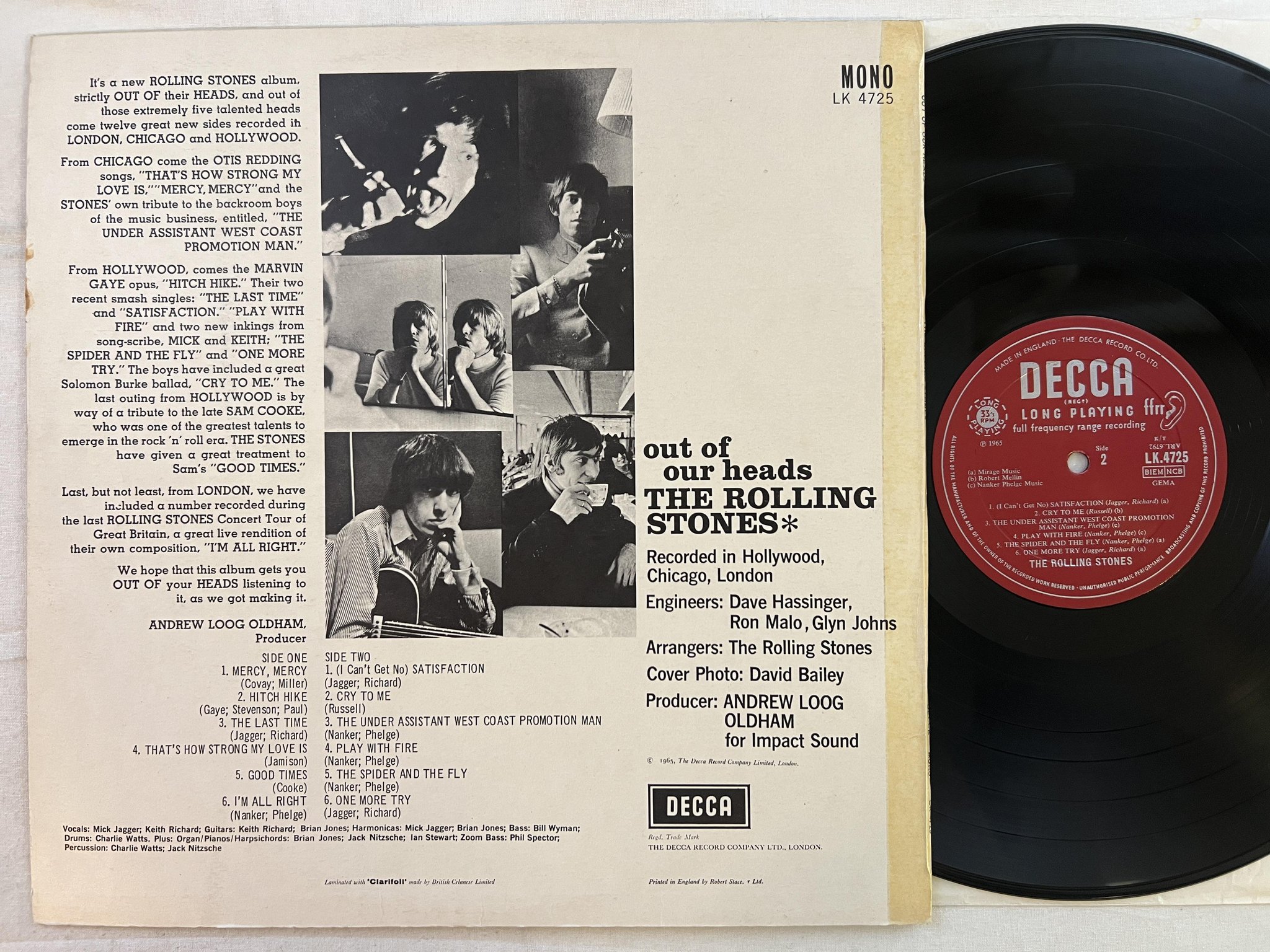 Omslagsbild för skivan ROLLING STONES out of our heads LP -65 UK DECCA LK 4725 ** EXPORT COPY **