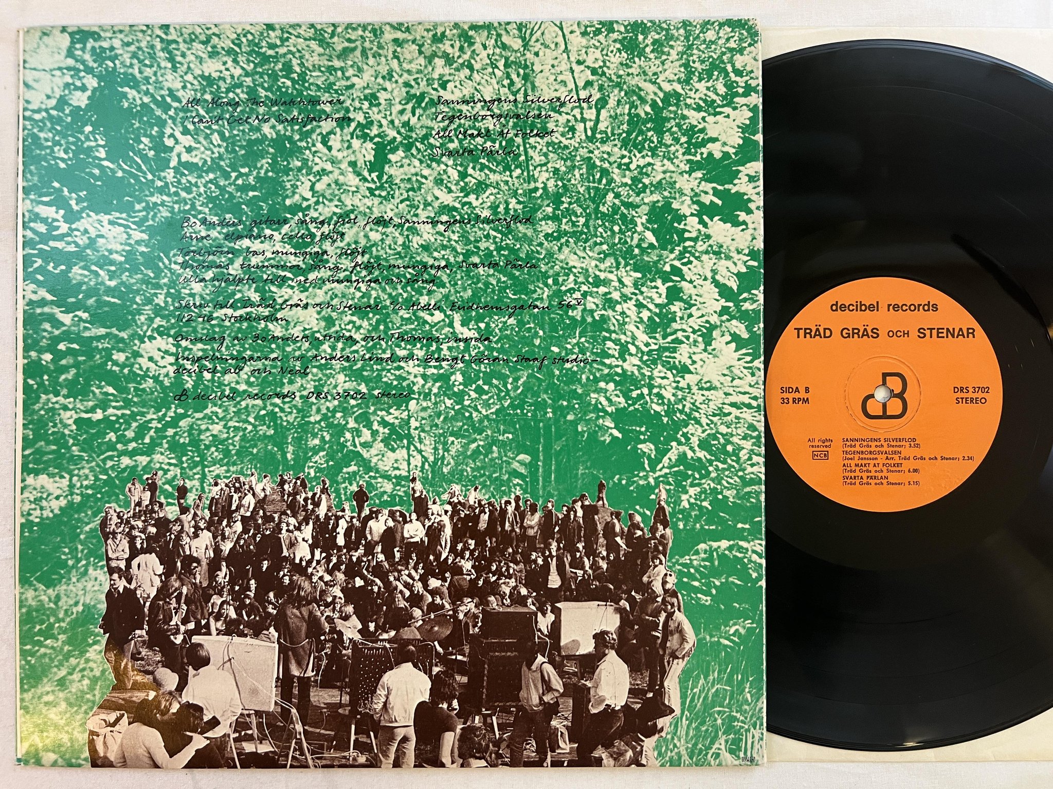 Omslagsbild för skivan TRÄD GRÄS & STENAR s/t LP Swe DECIBEL DRS 3702 *** RARE PSYCH ***