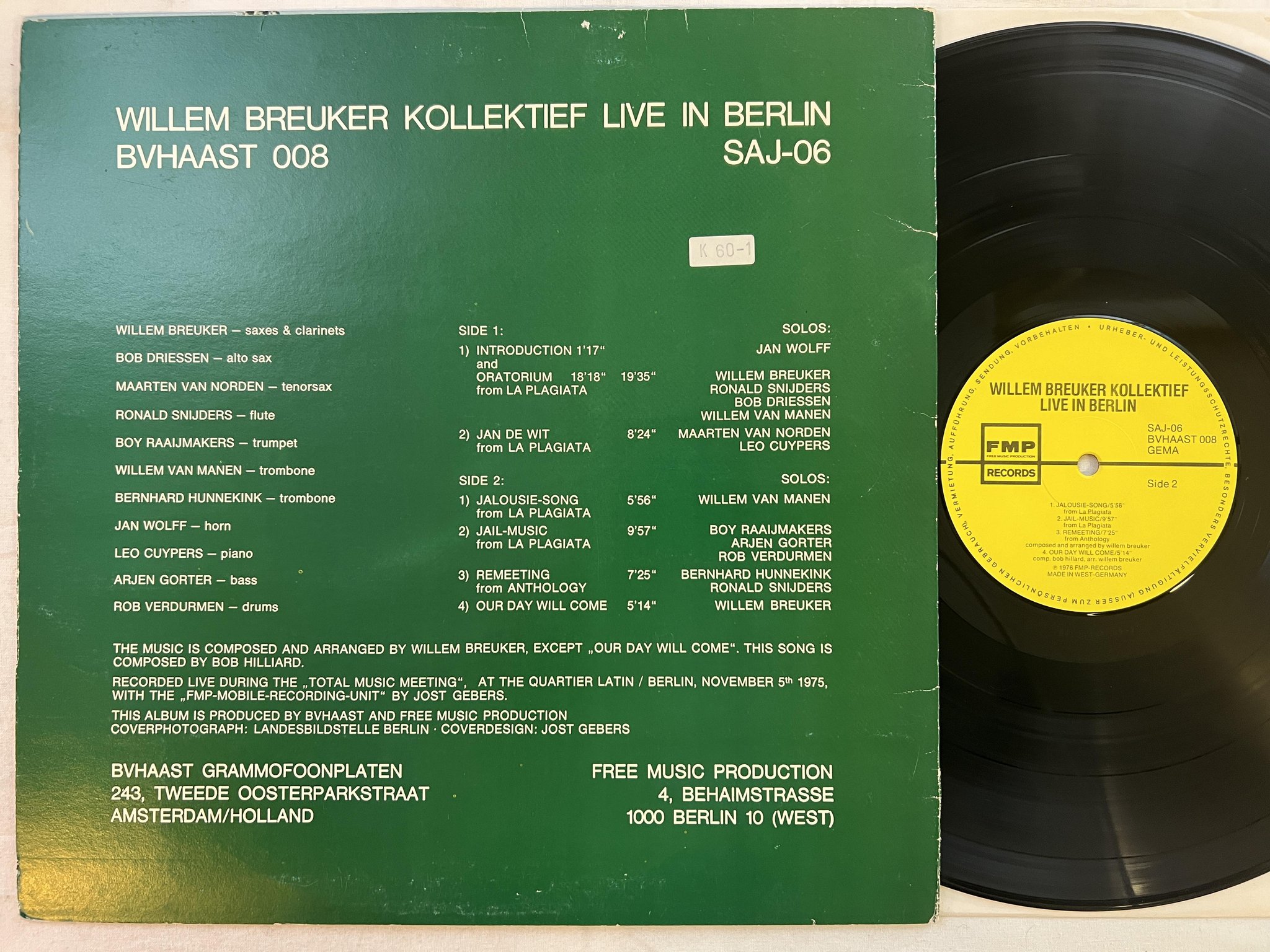 Omslagsbild för skivan WILLEM BREUKER KOLLEKTIEF live in Berlin LP -76 Ger FMP SAJ-06 *** free jazz ***