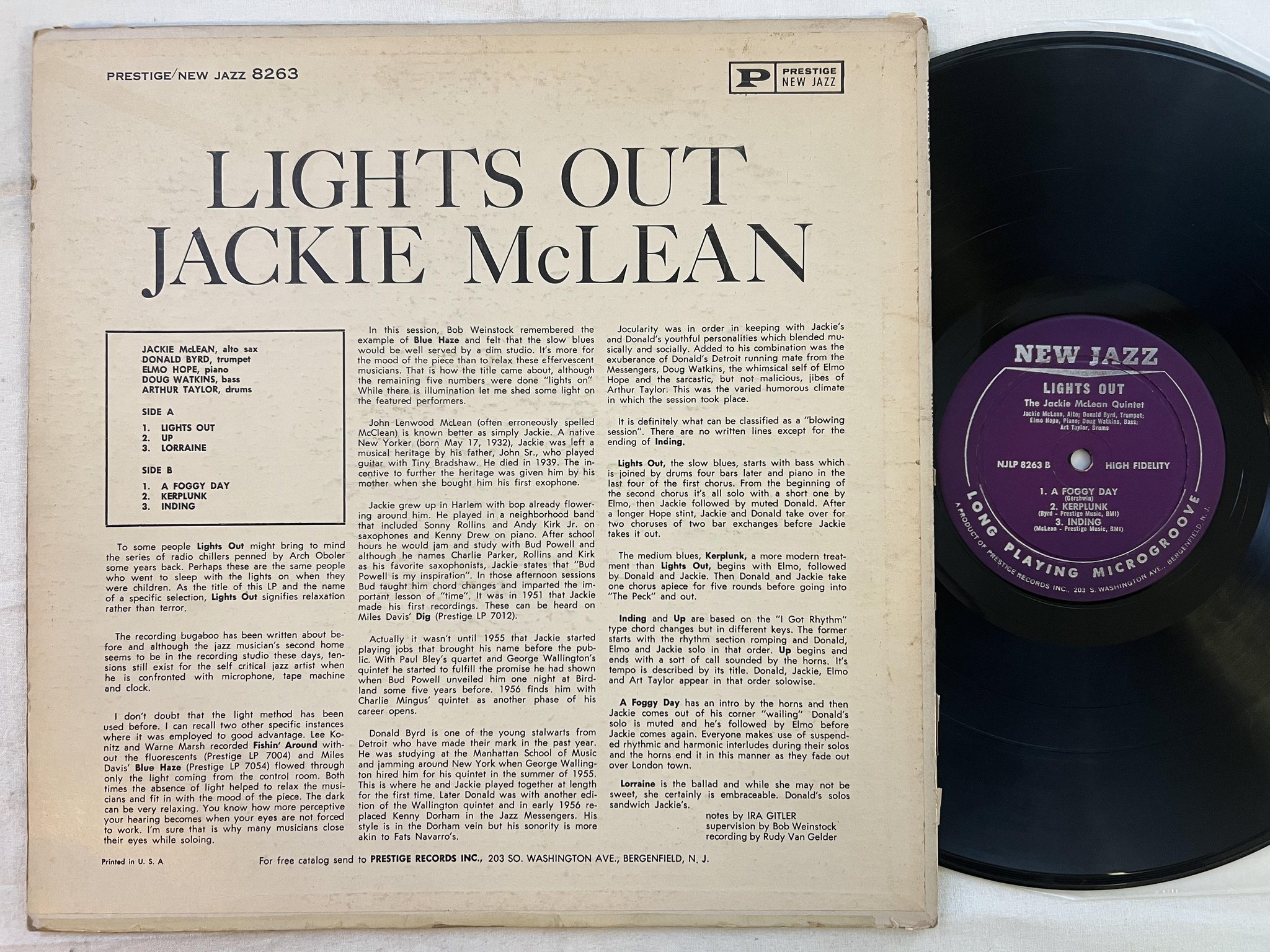 Omslagsbild för skivan JACKIE McLEAN lights out LP -61 US NEW JAZZ NJ 8263