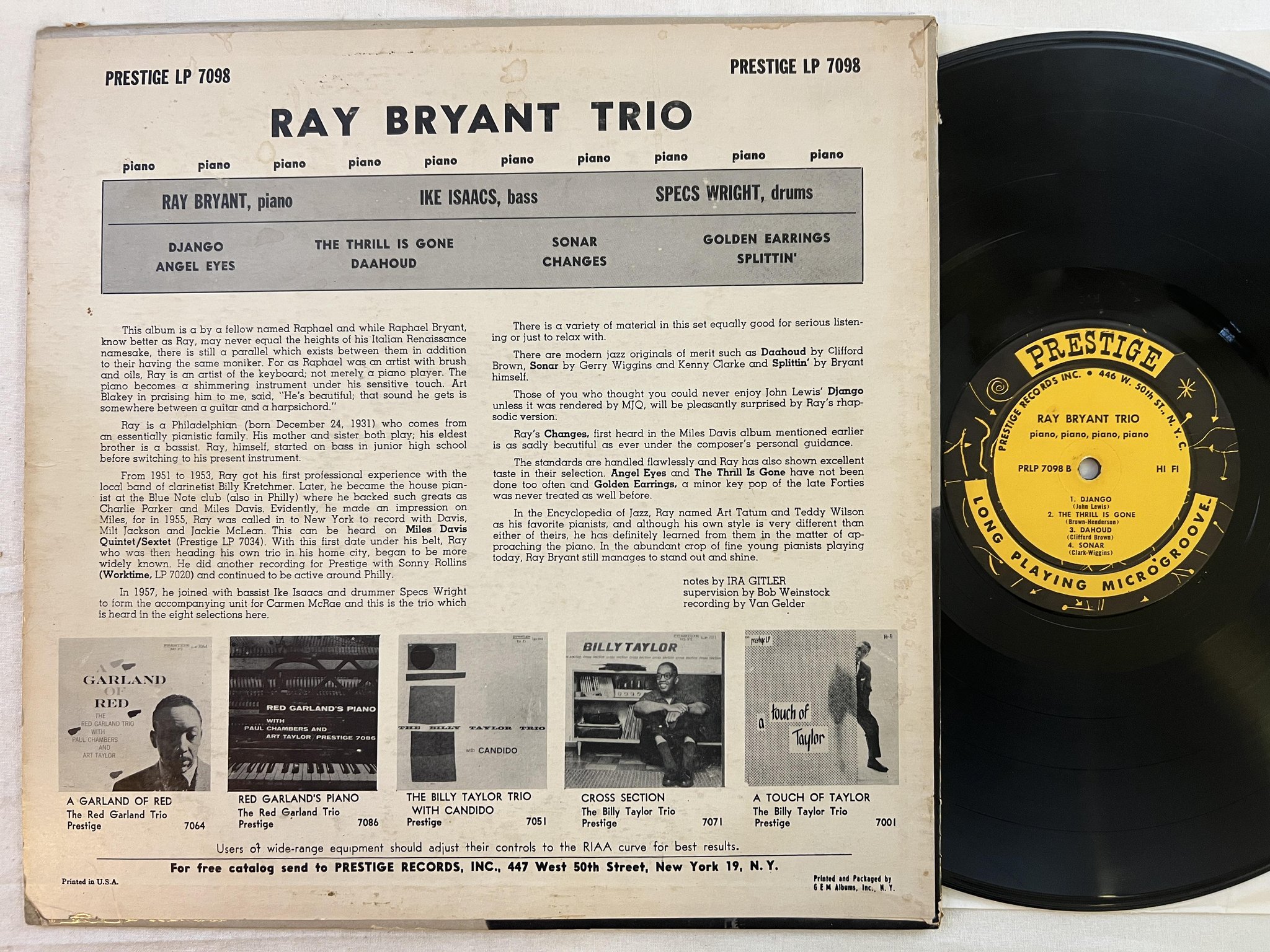 Omslagsbild för skivan RAY BRYANT TRIO Piano Piano Piano Piano... LP -57 US PRESTIGE *** Mega Rare ***