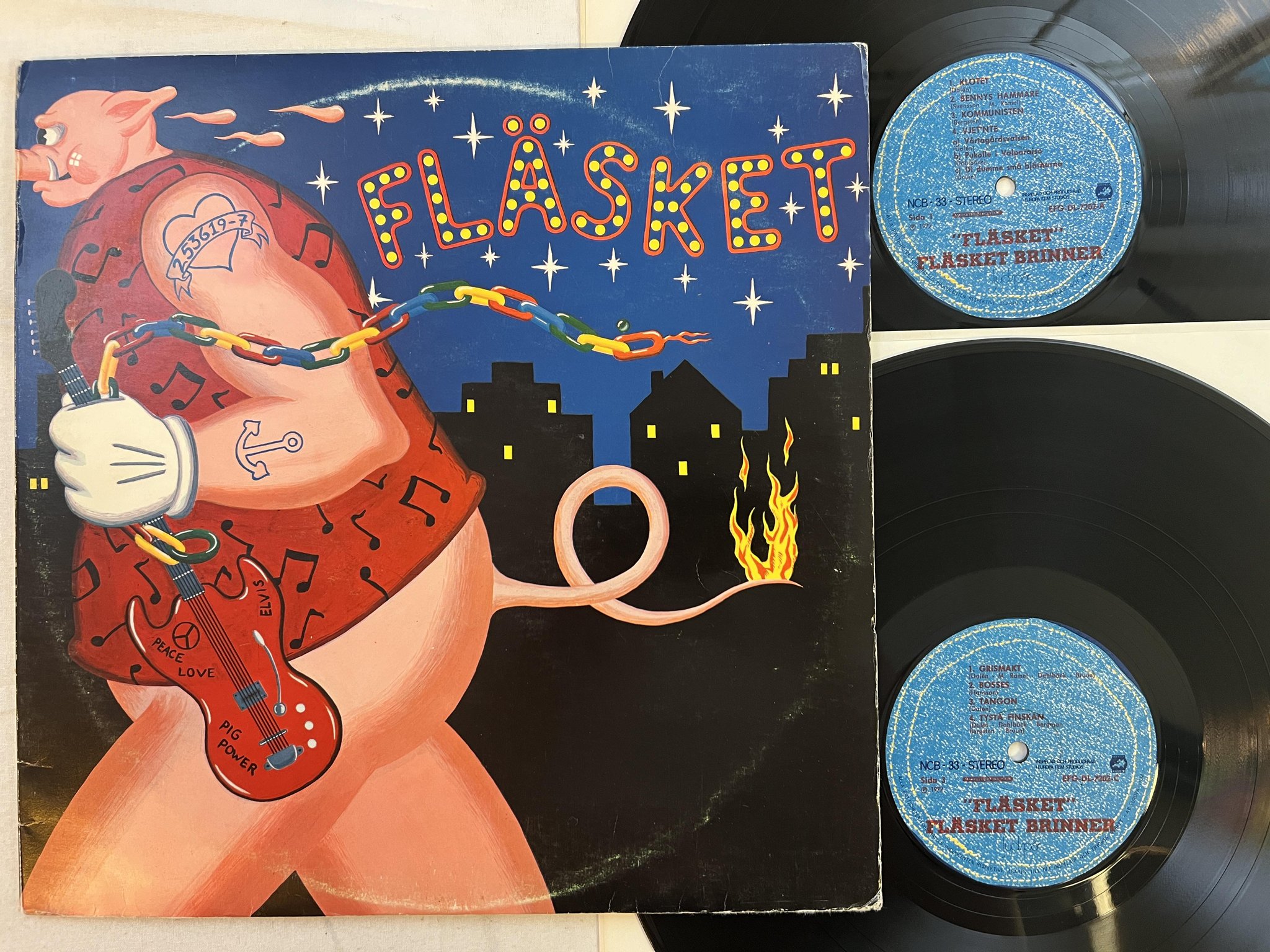 Omslagsbild för skivan FLÄSKET BRINNER fläsket 2xLP -72 Swe LJUDSPÅR EFG-DL-7202 *** PROG JAZZ ***