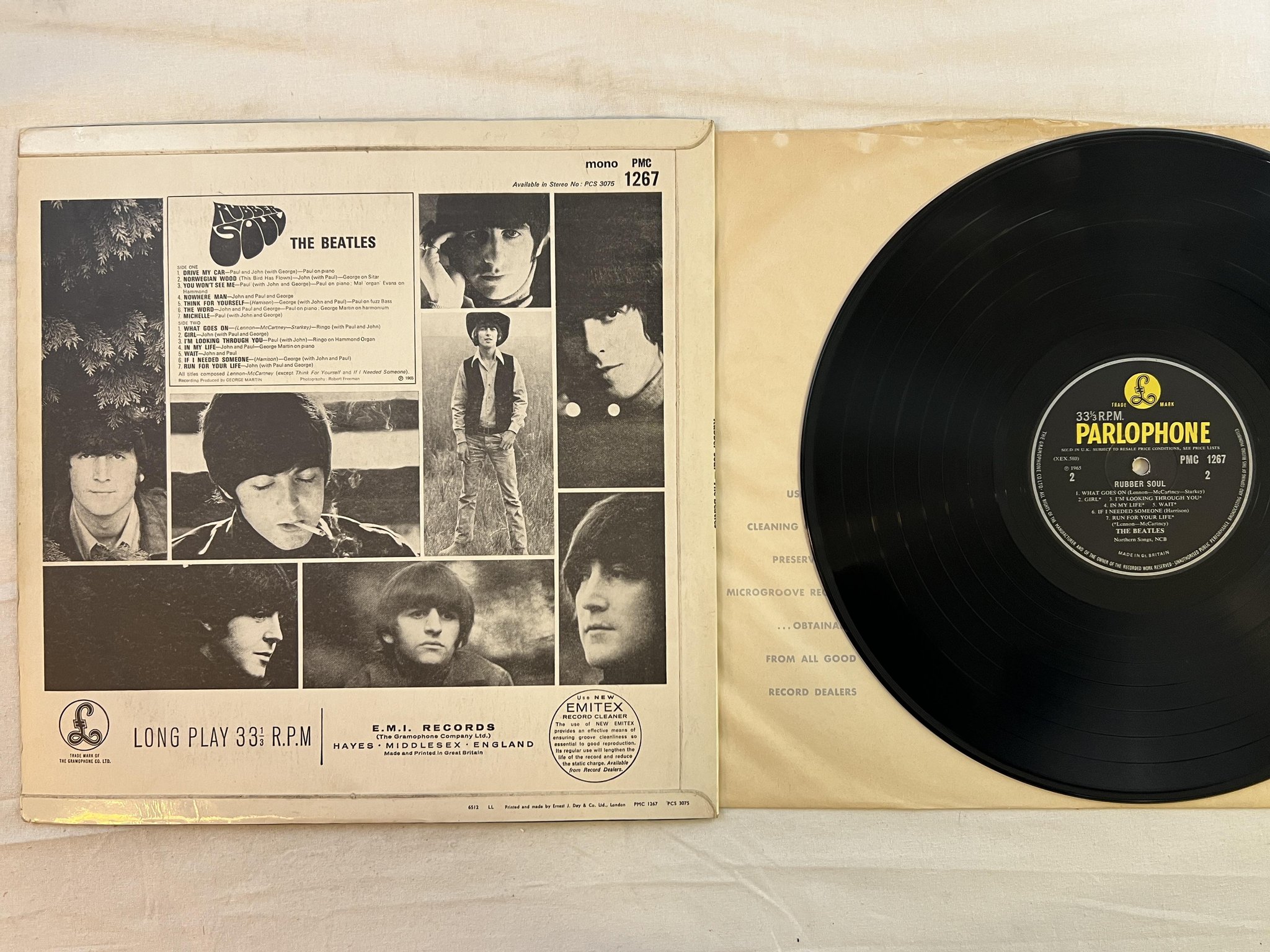 Omslagsbild för skivan THE BEATLES rubber soul LP -65 UK PARLOPHONE PMC 1267 *** LOUD CUT ***