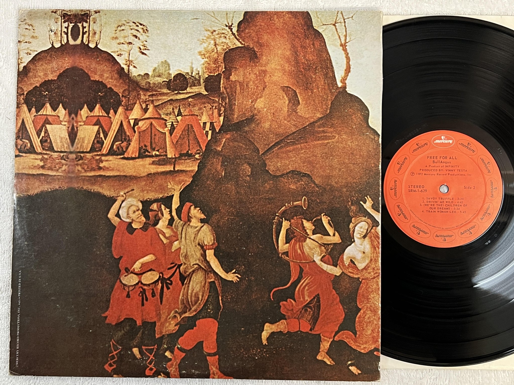 Omslagsbild för skivan BULLANGUS free for all LP -72 US MERCURY SRM-1-629 *** rare hard rock ***