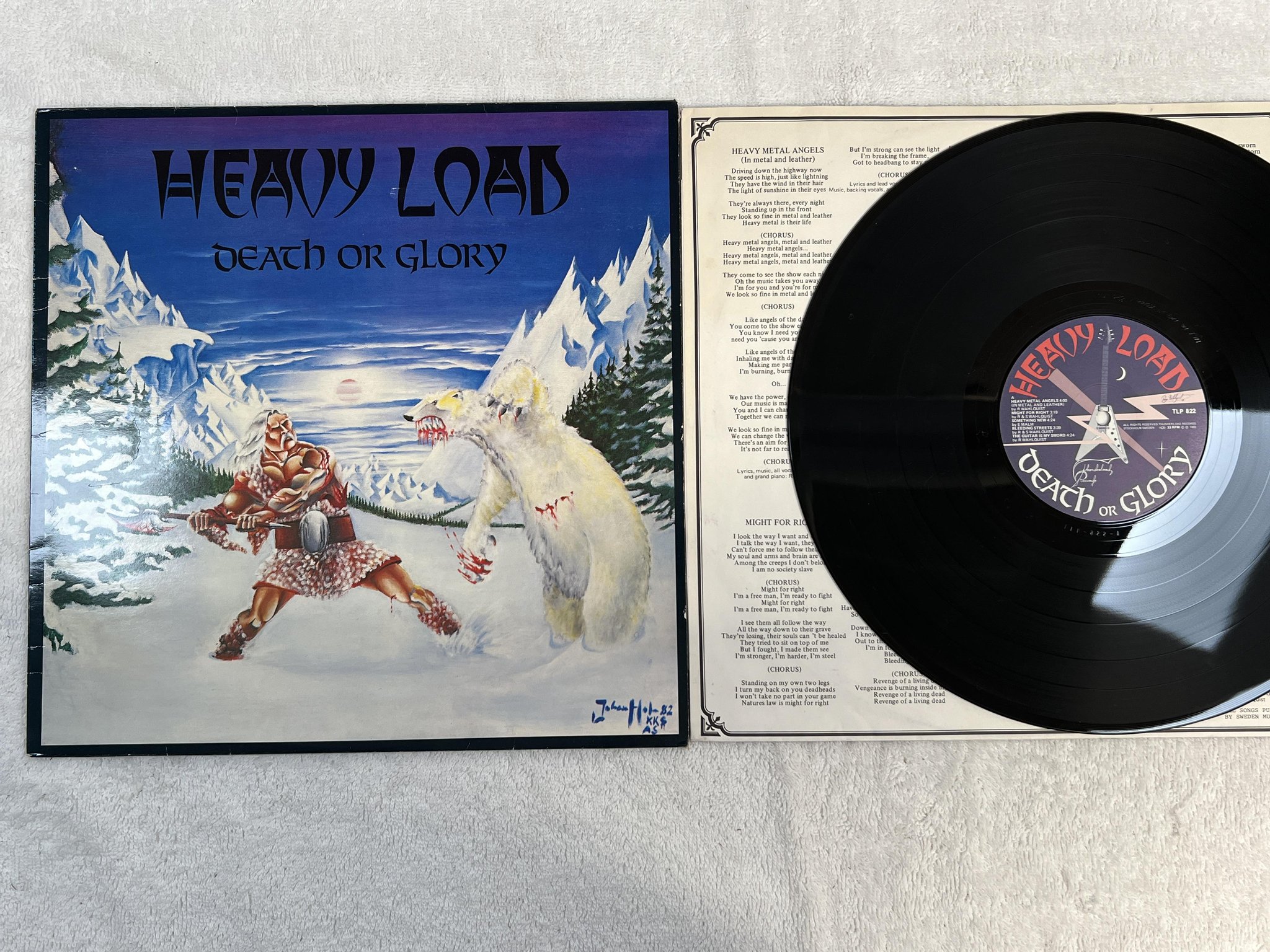 Omslagsbild för skivan HEAVY LOAD death and glory LP -82 Swe THUNDERLOAD TLP 822 *** w/ poster ***