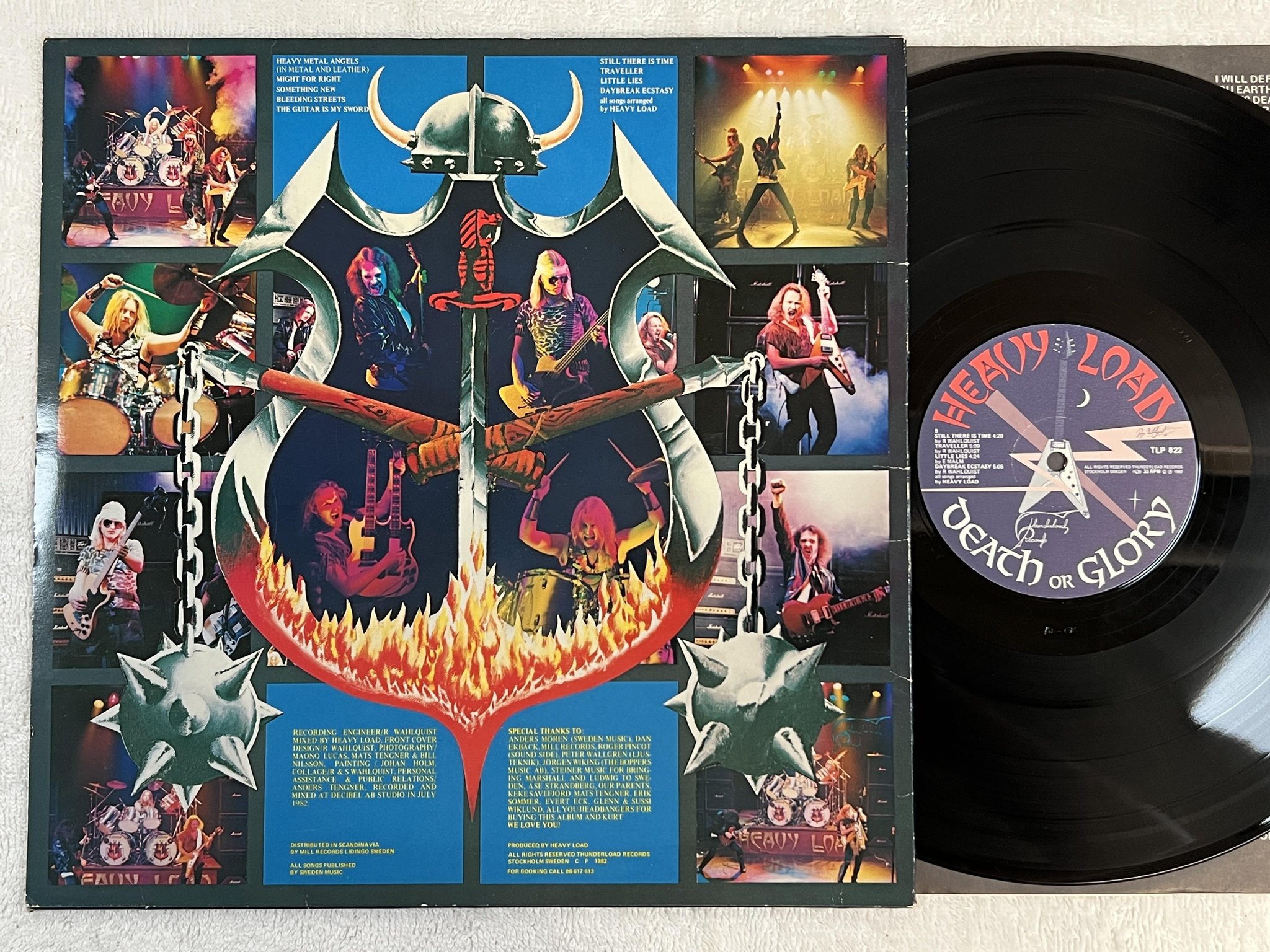 Omslagsbild för skivan HEAVY LOAD death and glory LP -82 Swe THUNDERLOAD TLP 822 *** w/ poster ***