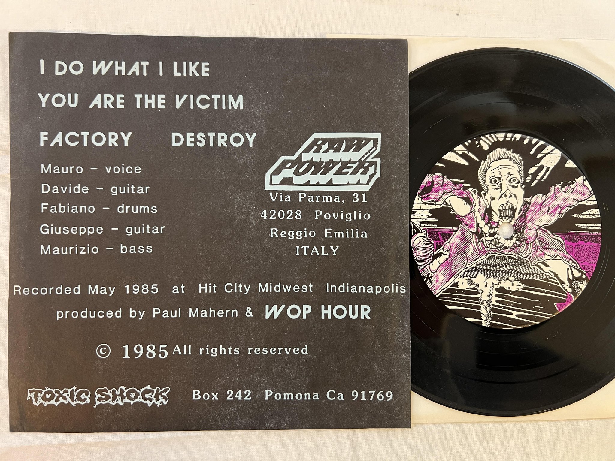 Omslagsbild för skivan RAW POWER Wop Hour 7" -85 US TOXIC SHOCK TOX 006 ** Navy Blue **