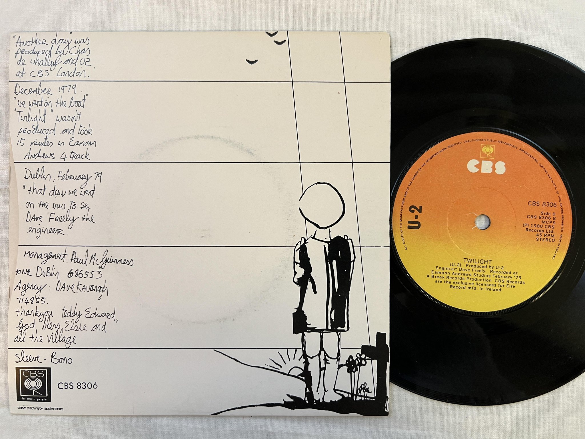 Omslagsbild för skivan U2 Another Day 7"single -80 UK CBS 8306 *** Very rare 45 ***