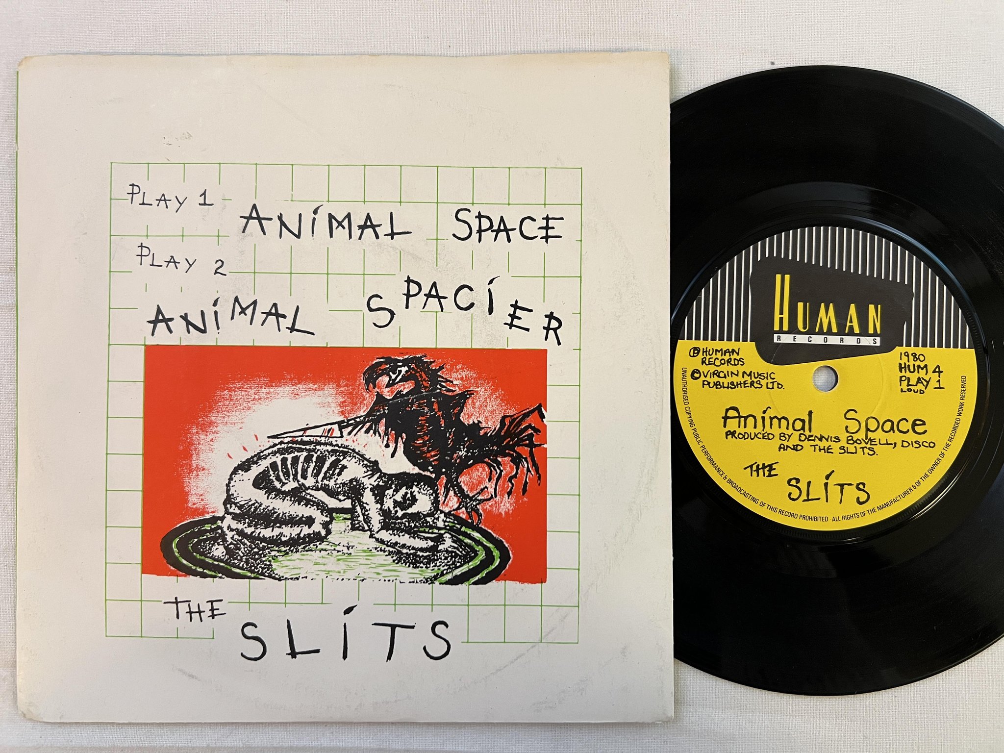 Omslagsbild för skivan THE SLITS animal space 7"single -80 UK HUMAN HUM 4 *** new wave ***