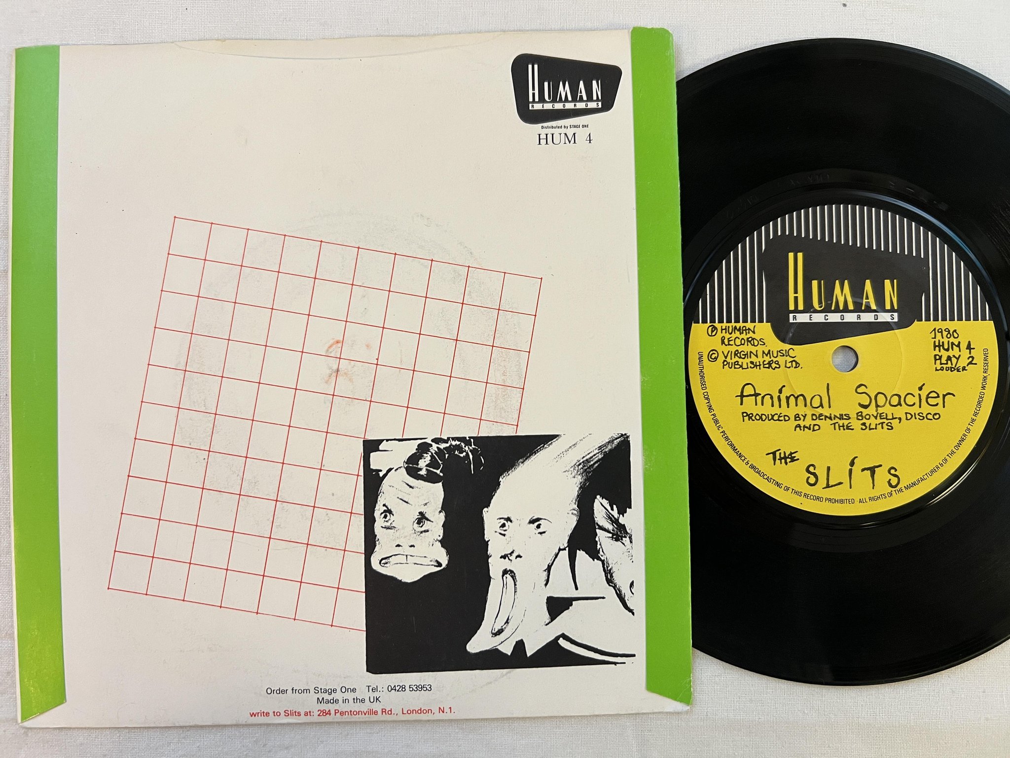 Omslagsbild för skivan THE SLITS animal space 7"single -80 UK HUMAN HUM 4 *** new wave ***