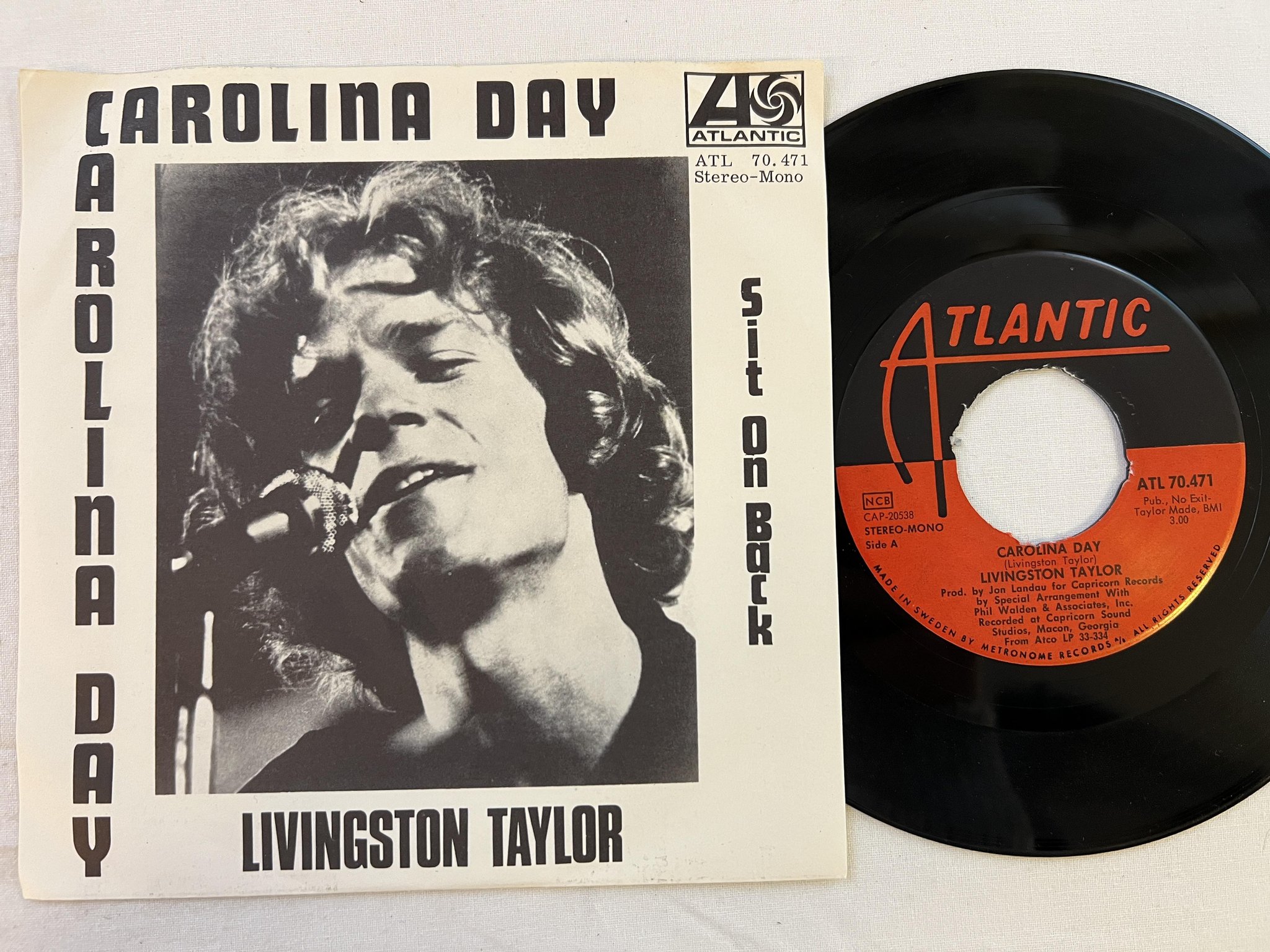 Omslagsbild för skivan LIVINGSTON TAYLOR Carolina Day 7" -71 Swe ATLANTIC ATL 70.471