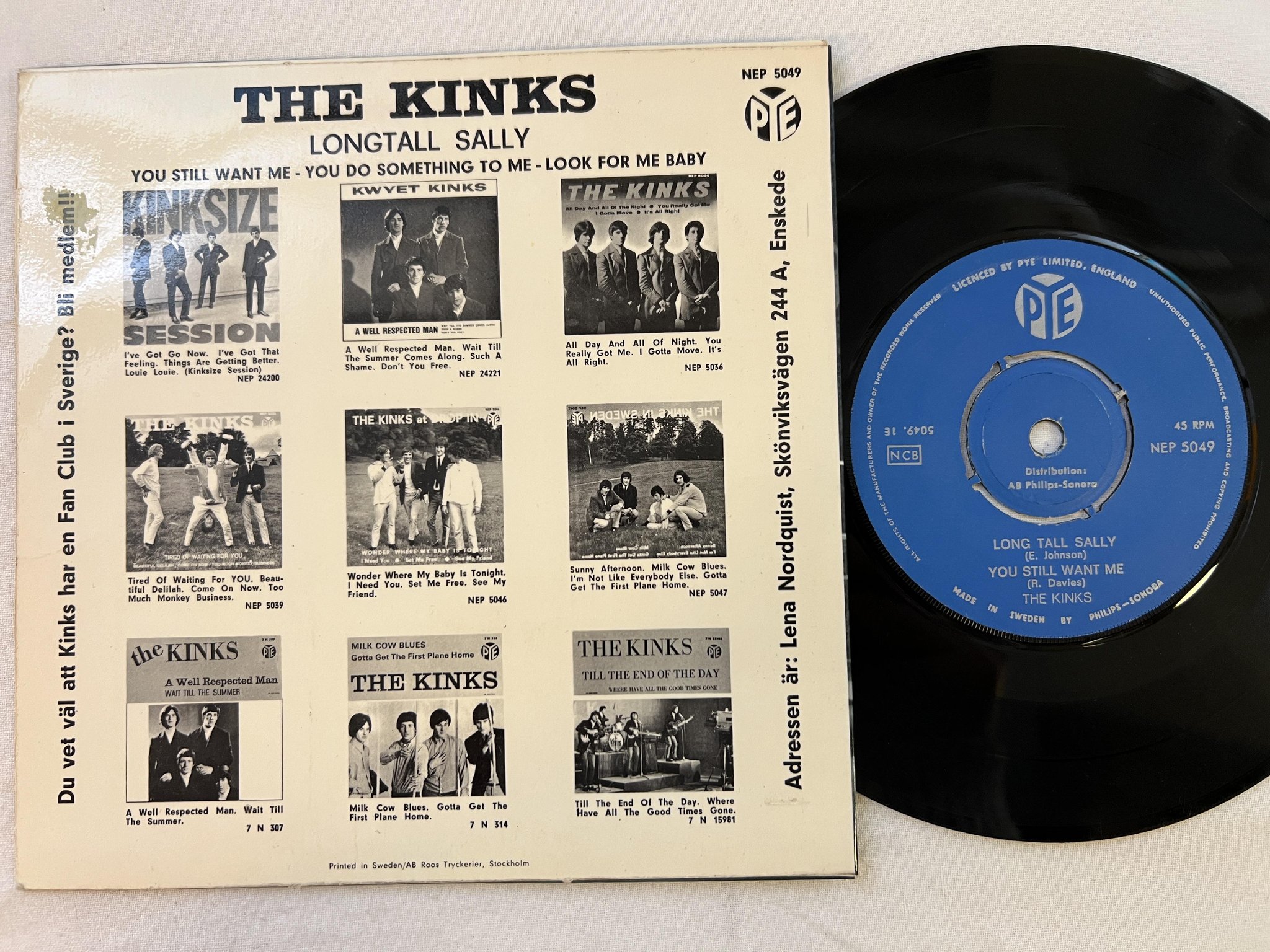 Omslagsbild för skivan THE KINKS long tall Sally 7"ep -66 Swe PYE NEP 5049 *** RARE ***