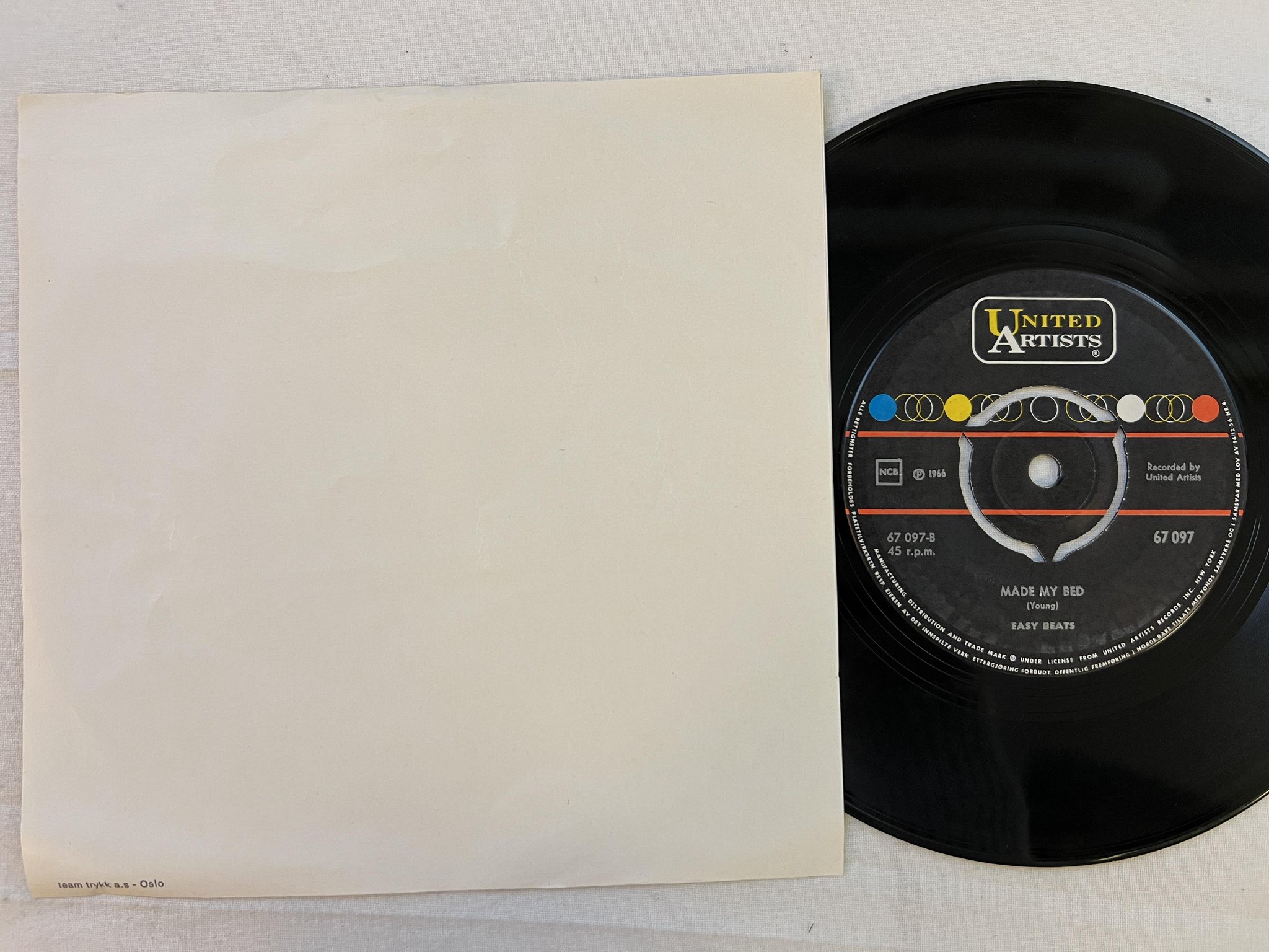 Omslagsbild för skivan EASY BEATS friday on my mind 7"single -66 Norway UNITED 67097