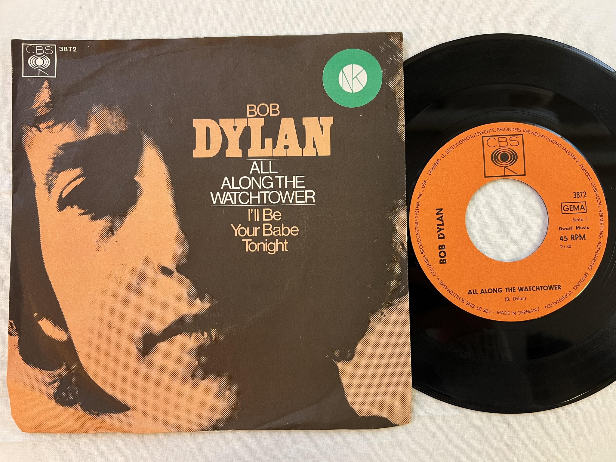 Omslagsbild för skivan BOB DYLAN All Along The Watchtower 7" -68 Ger CBS 3872 *** RARE ***