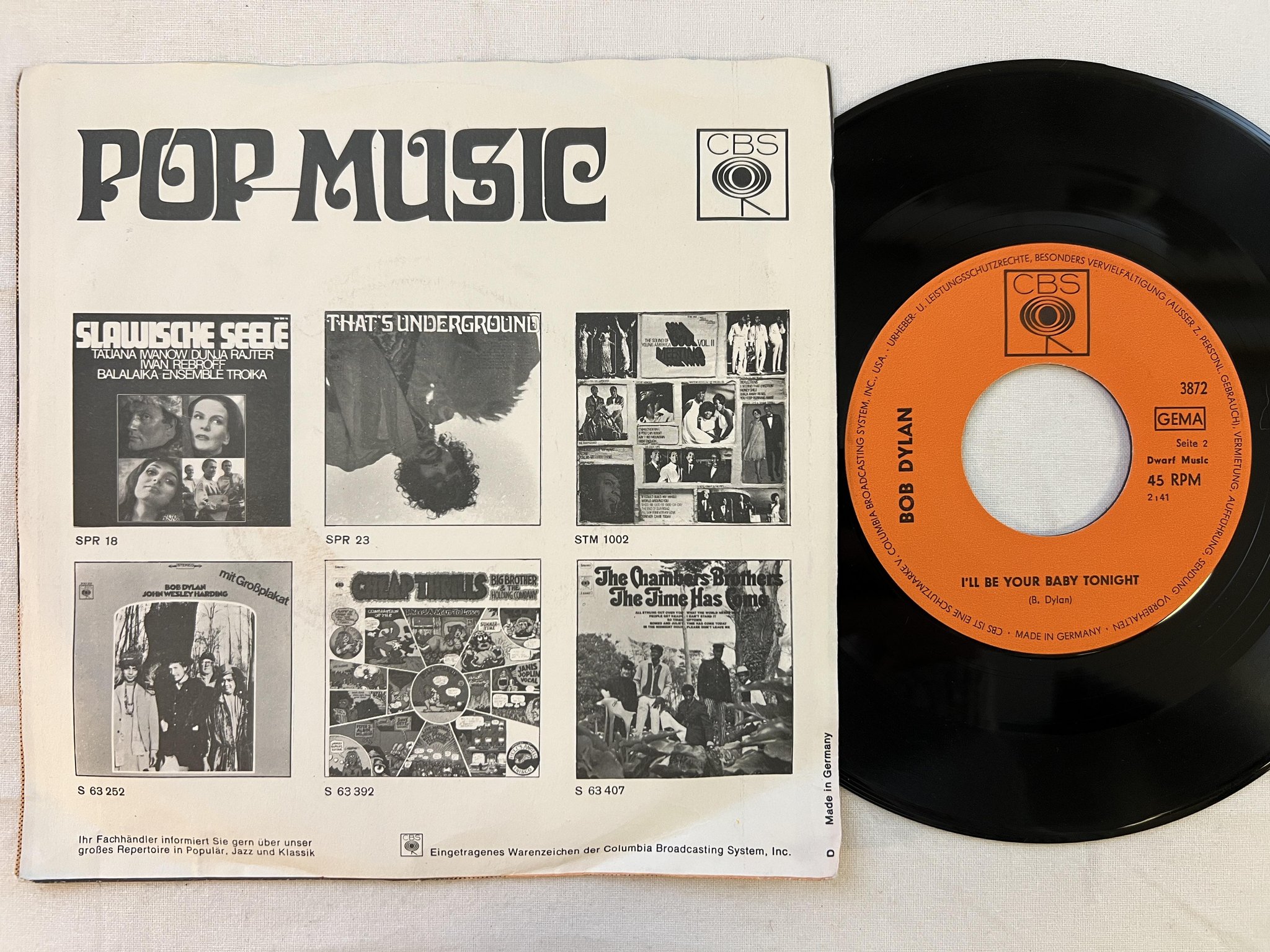 Omslagsbild för skivan BOB DYLAN All Along The Watchtower 7" -68 Ger CBS 3872 *** RARE ***