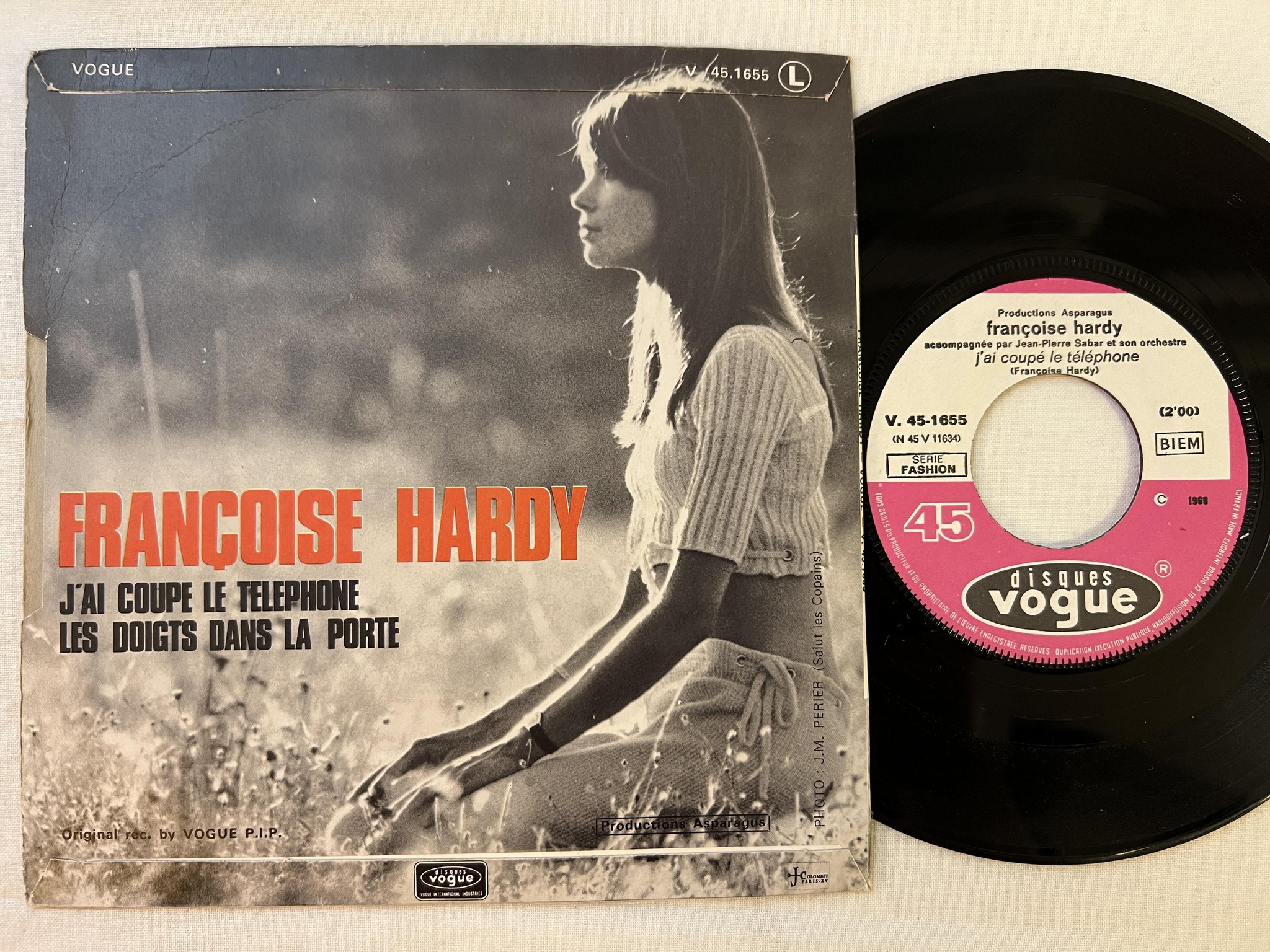 Omslagsbild för skivan Françoise Hardy J'ai Coupé Le Téléphone 7" -69 Fra DISQUES VOGUE V. 45-1655