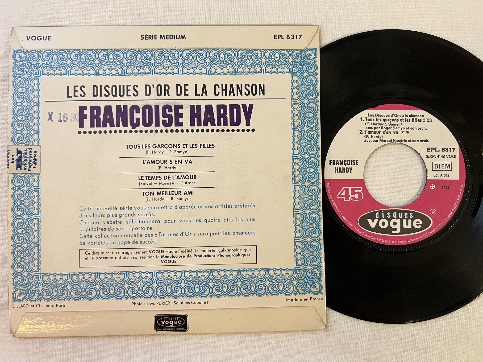 Omslagsbild för skivan Françoise Hardy 7"EP -63 Fra DISQUES VOGUE EPL 8317