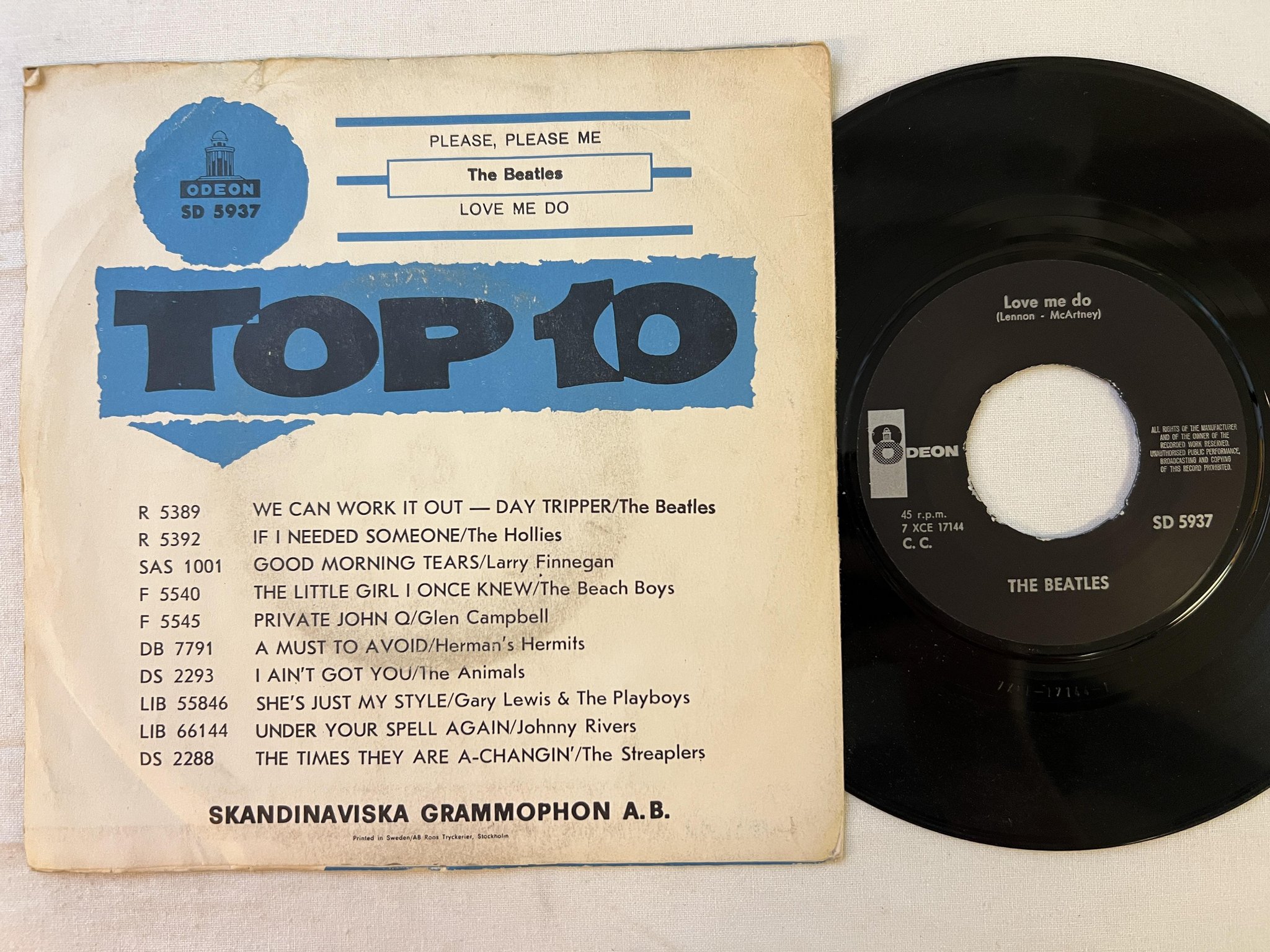 Omslagsbild för skivan THE BEATLES please please me 7" -66 Swe ODEON SD 5937 *All rights..."