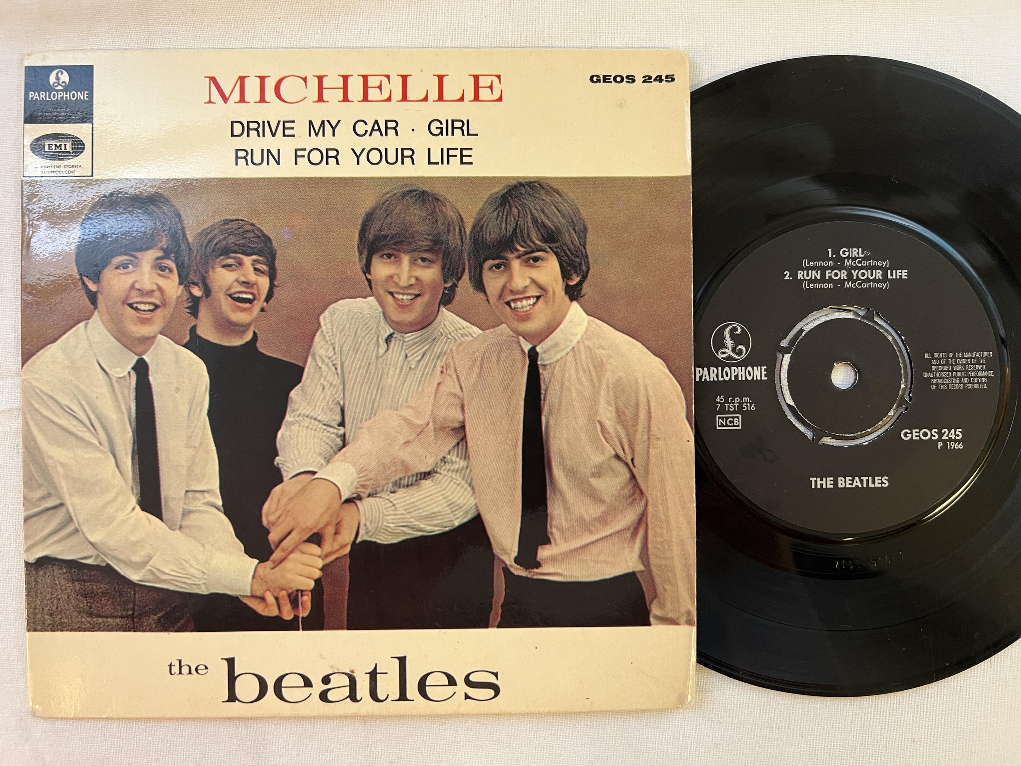 Omslagsbild för skivan THE BEATLES Michelle 7"ep -69 Swe PARLOPHONE GEOS 245 "All rights..."