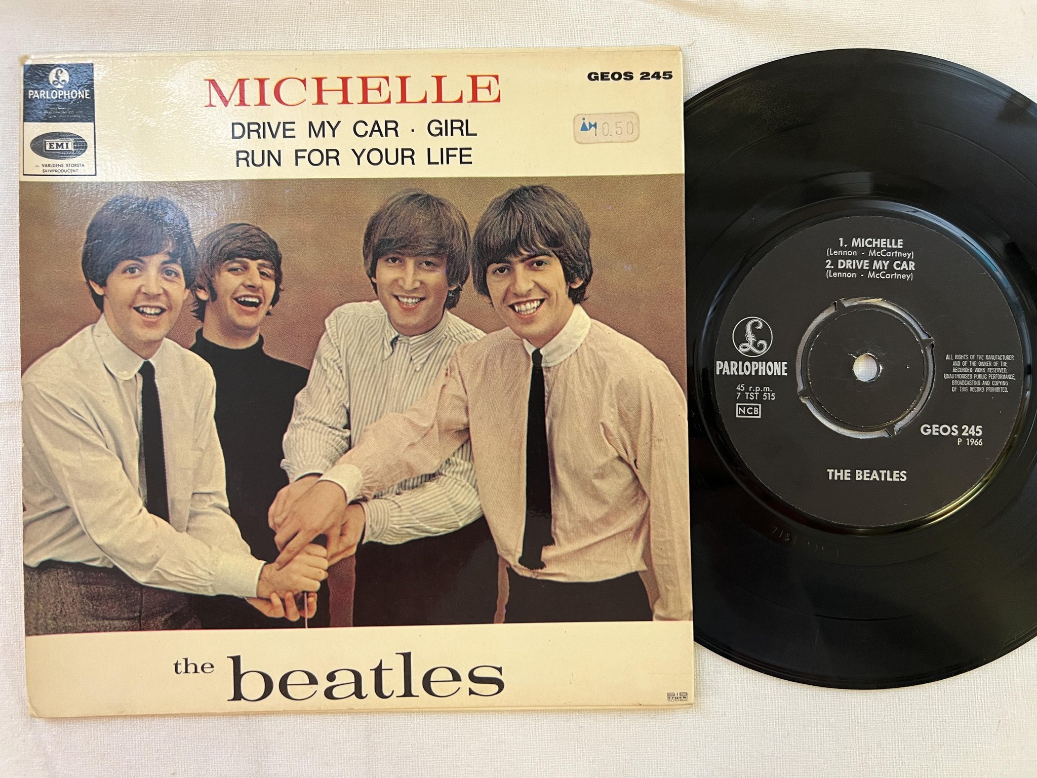 Omslagsbild för skivan THE BEATLES Michelle 7"ep -69 Swe PARLOPHONE GEOS 245 "All rights..."