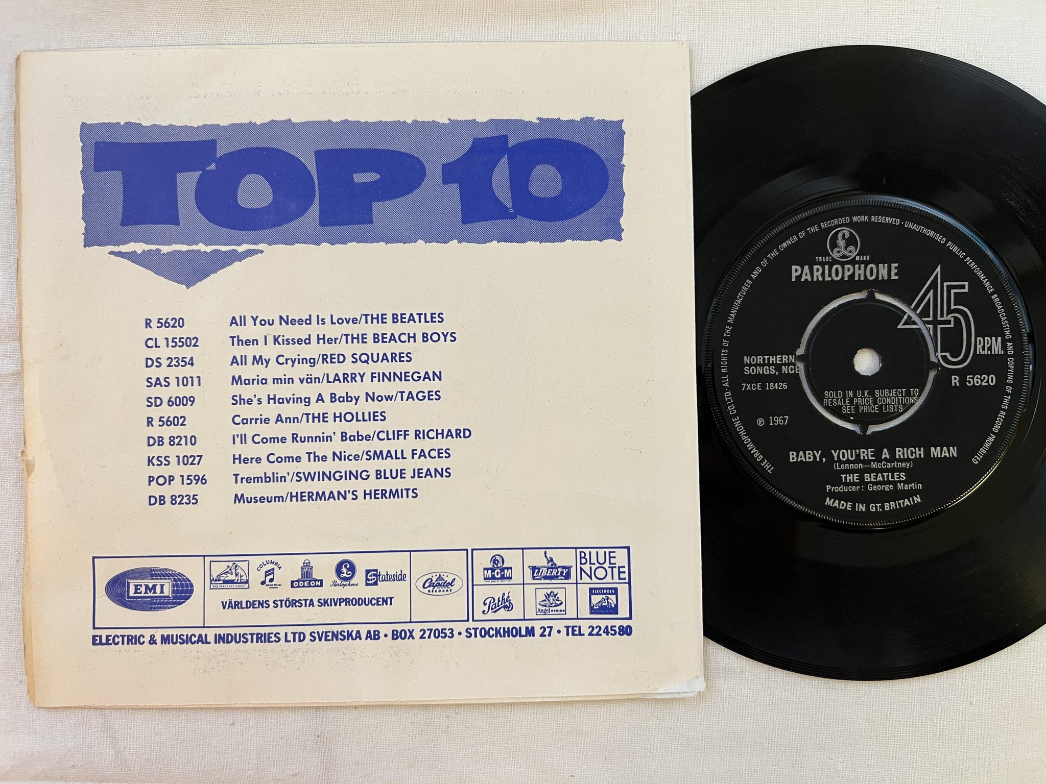 Omslagsbild för skivan THE BEATLES all you need is love 7" -67 UK/Swe PARLOPHONE R 5620