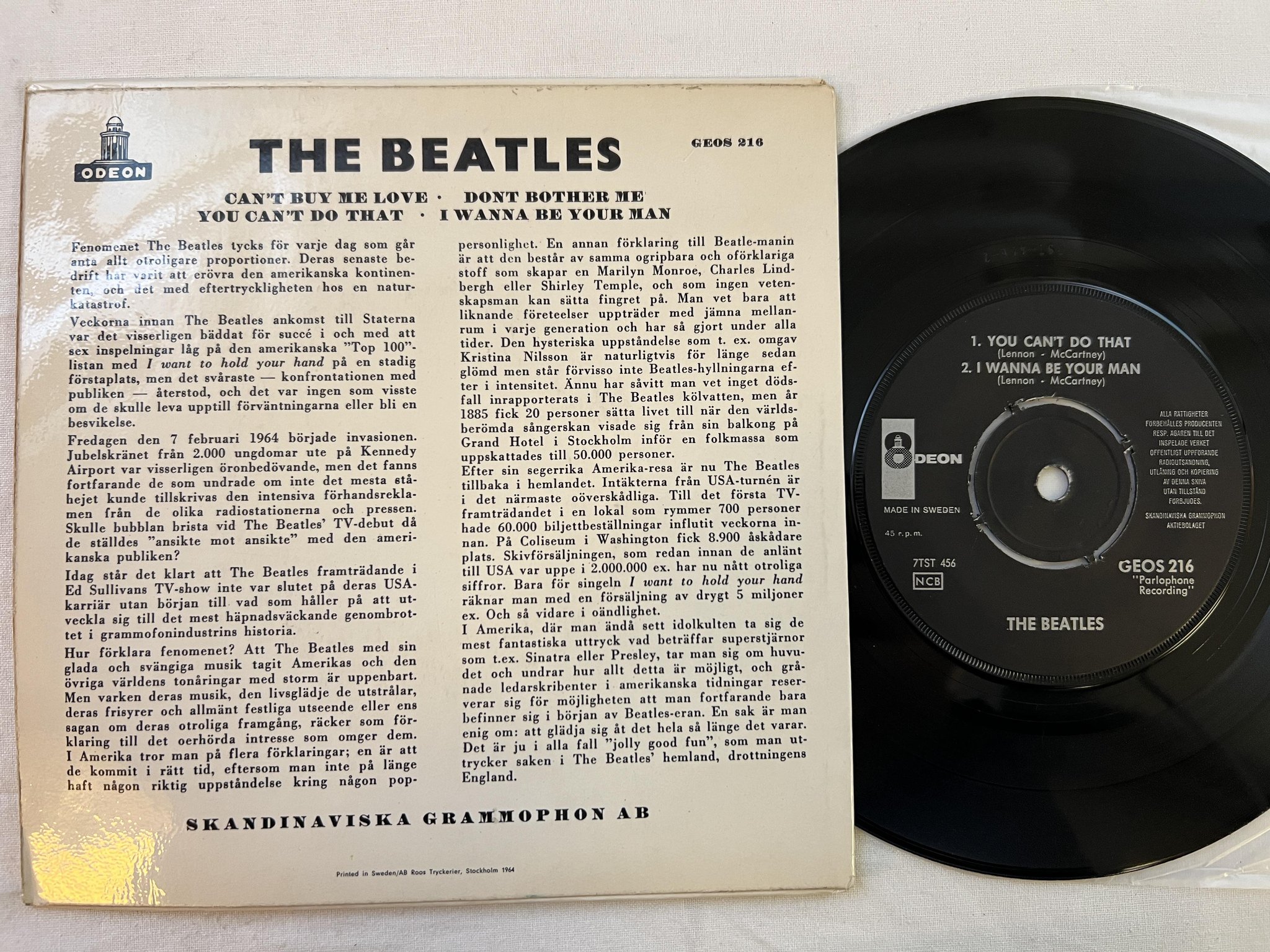 Omslagsbild för skivan THE BEATLES can't buy me love 7"EP -64 Swe ODEON GEOS 216