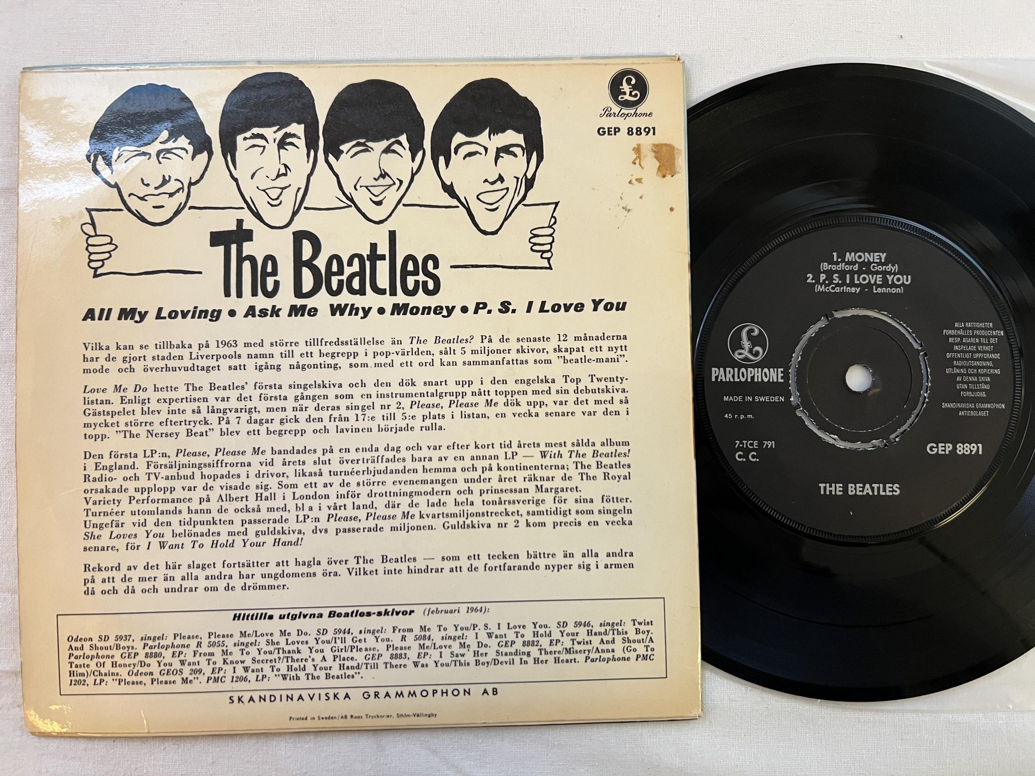 Omslagsbild för skivan THE BEATLES all my loving 7"EP -64 PARLOPHONE GEP 8891