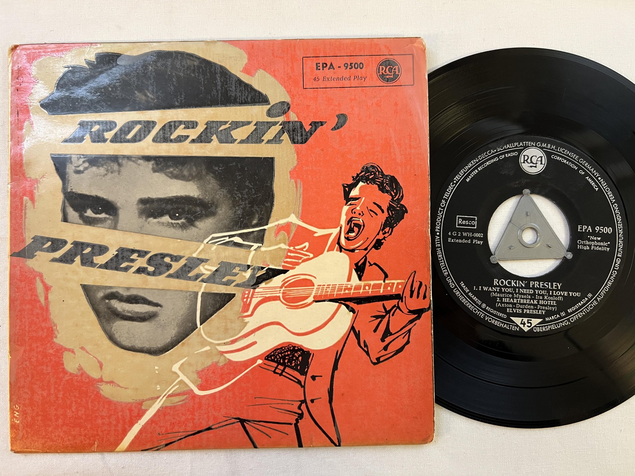 Omslagsbild för skivan ELVIS PRESLEY rockin' Presley 7"EP Ger RCA EPA 9500