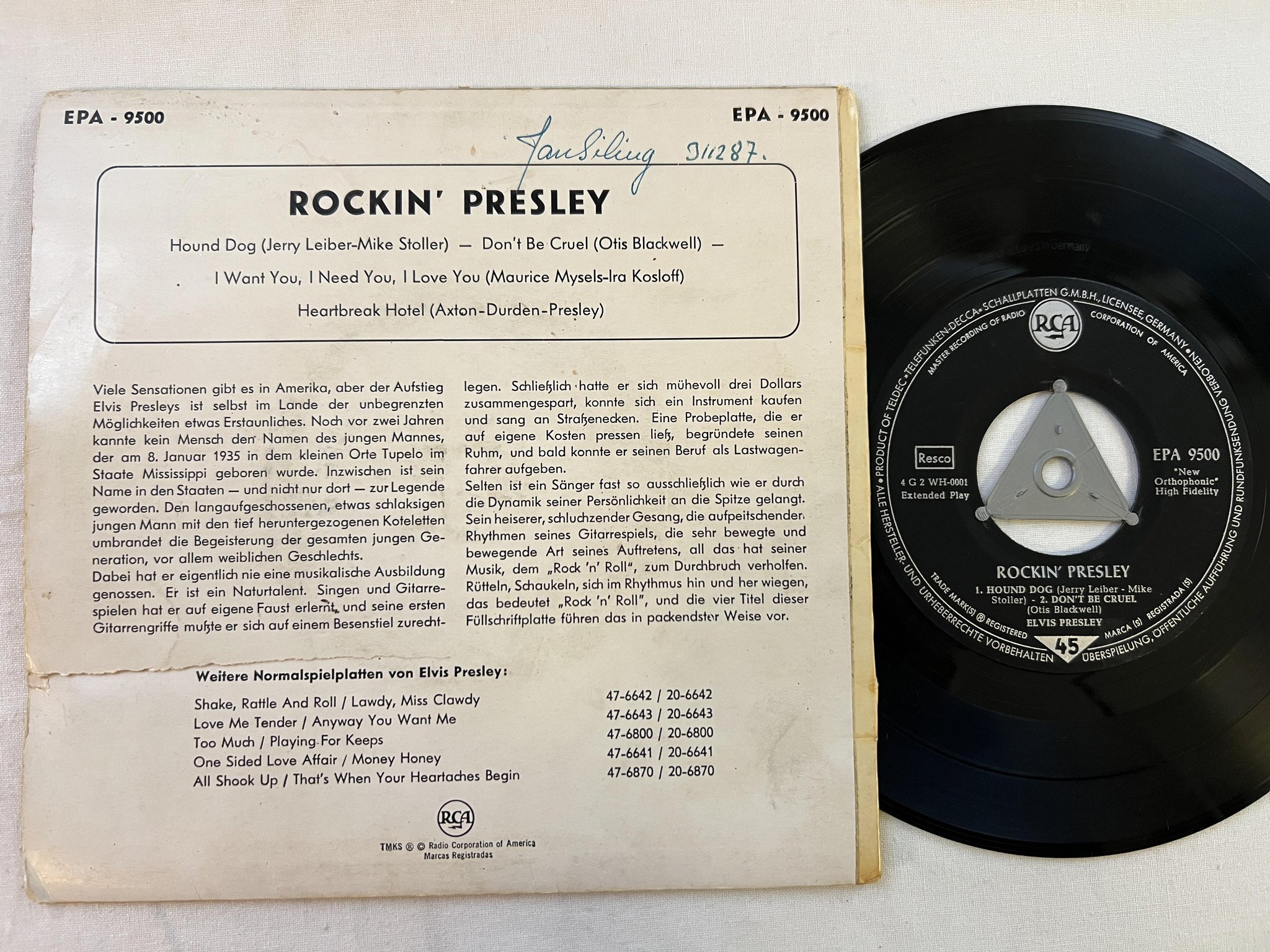 Omslagsbild för skivan ELVIS PRESLEY rockin' Presley 7"EP Ger RCA EPA 9500