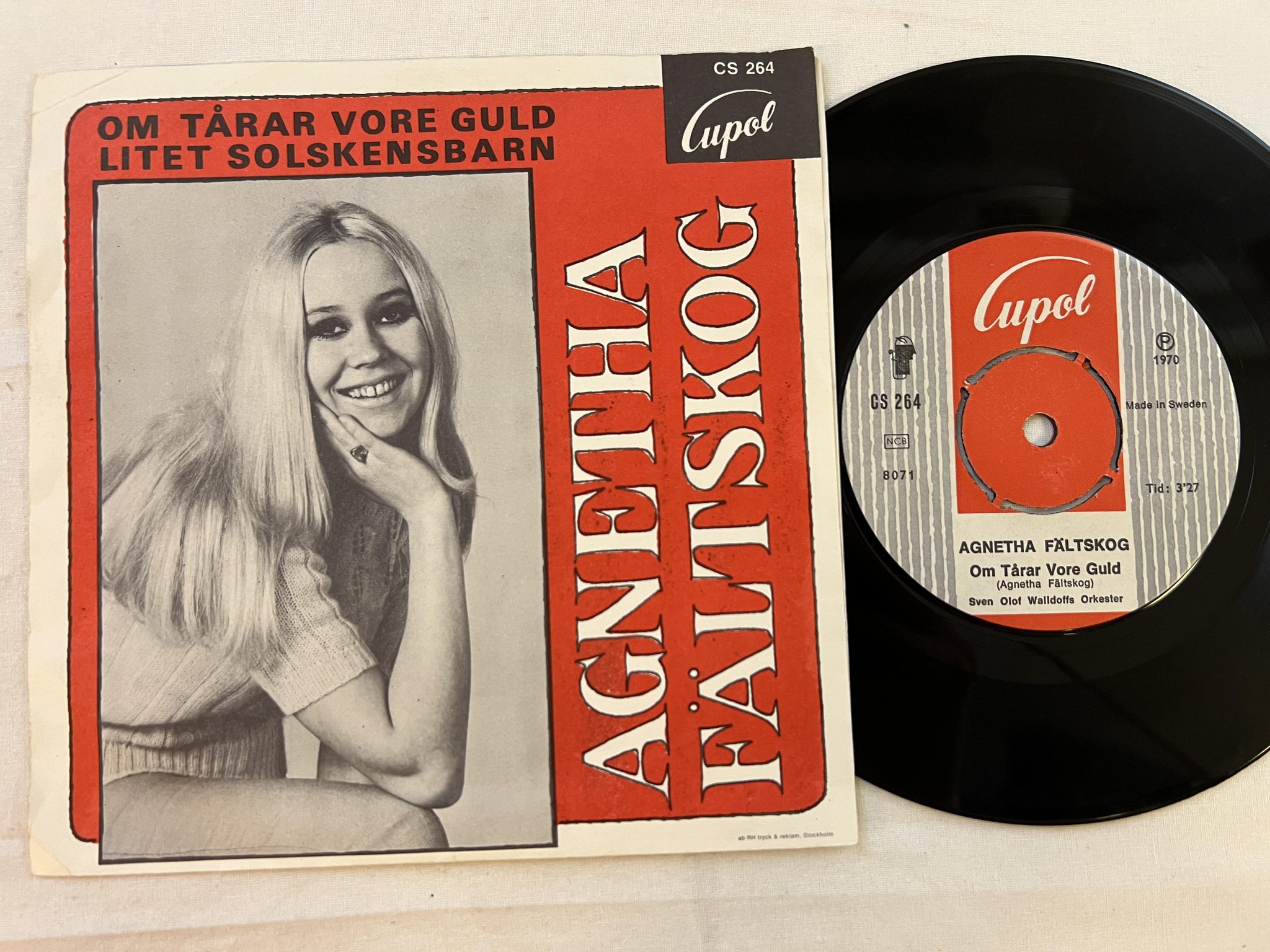 Omslagsbild för skivan AGNETHA FÄLTSKOG om tårar vore guld 7"single -70 Swe CUPOL CS 264