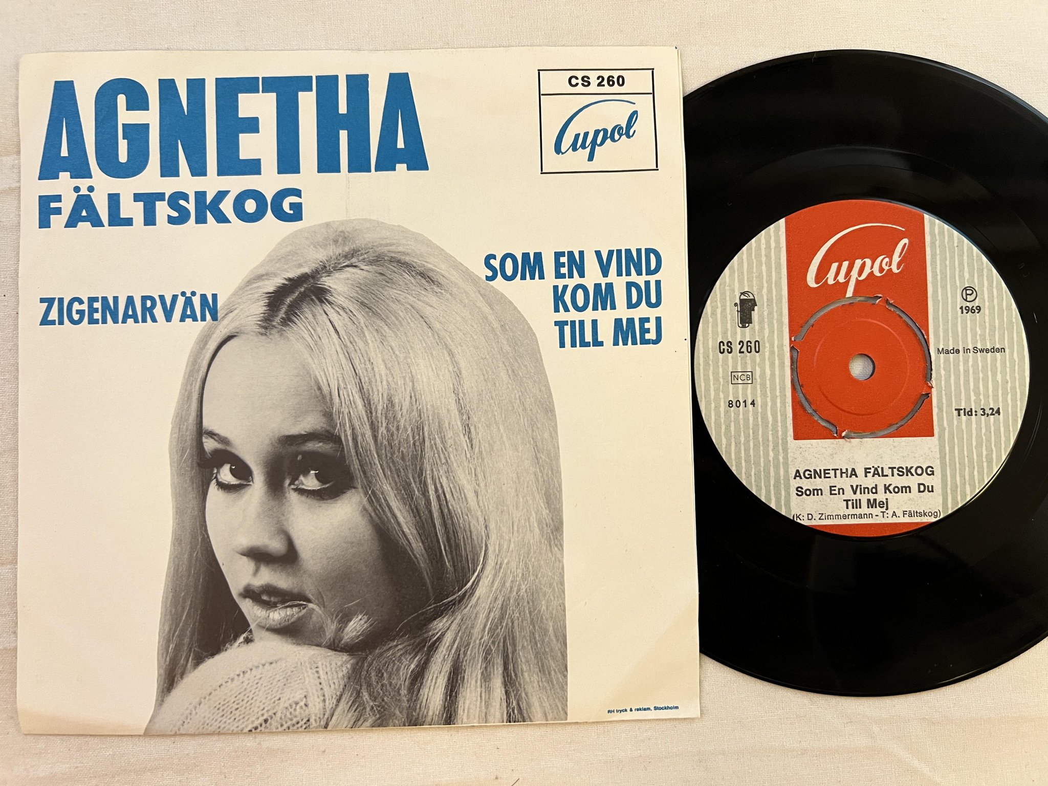 Omslagsbild för skivan AGNETHA FÄLTSKOG zigenarvän 7"single -69 Swe CUPOL CS 260